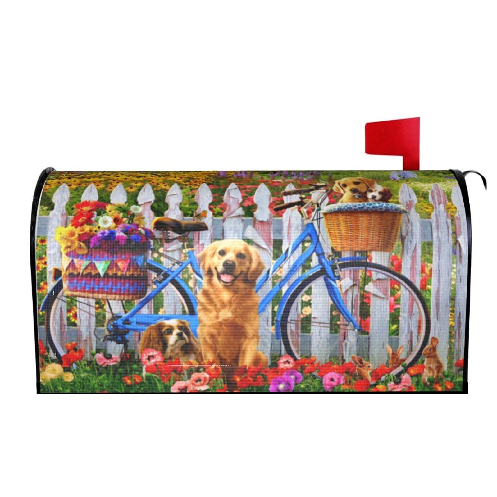 Perinsto Magnetic Mailbox Cover - Waterproof Oxford Cloth With Dog & Flowers Design (21x18") - View #9