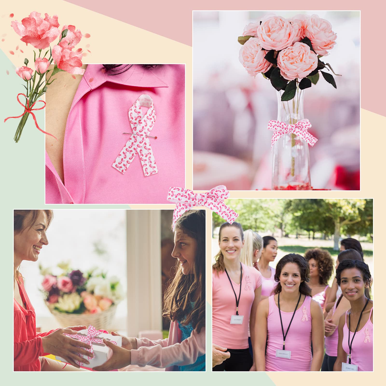 Kit Fournitures Ruban Rose Cancer Du Sein - Autocollants, Broches, Découpes Papier | Pour Sensibilisation Et événements