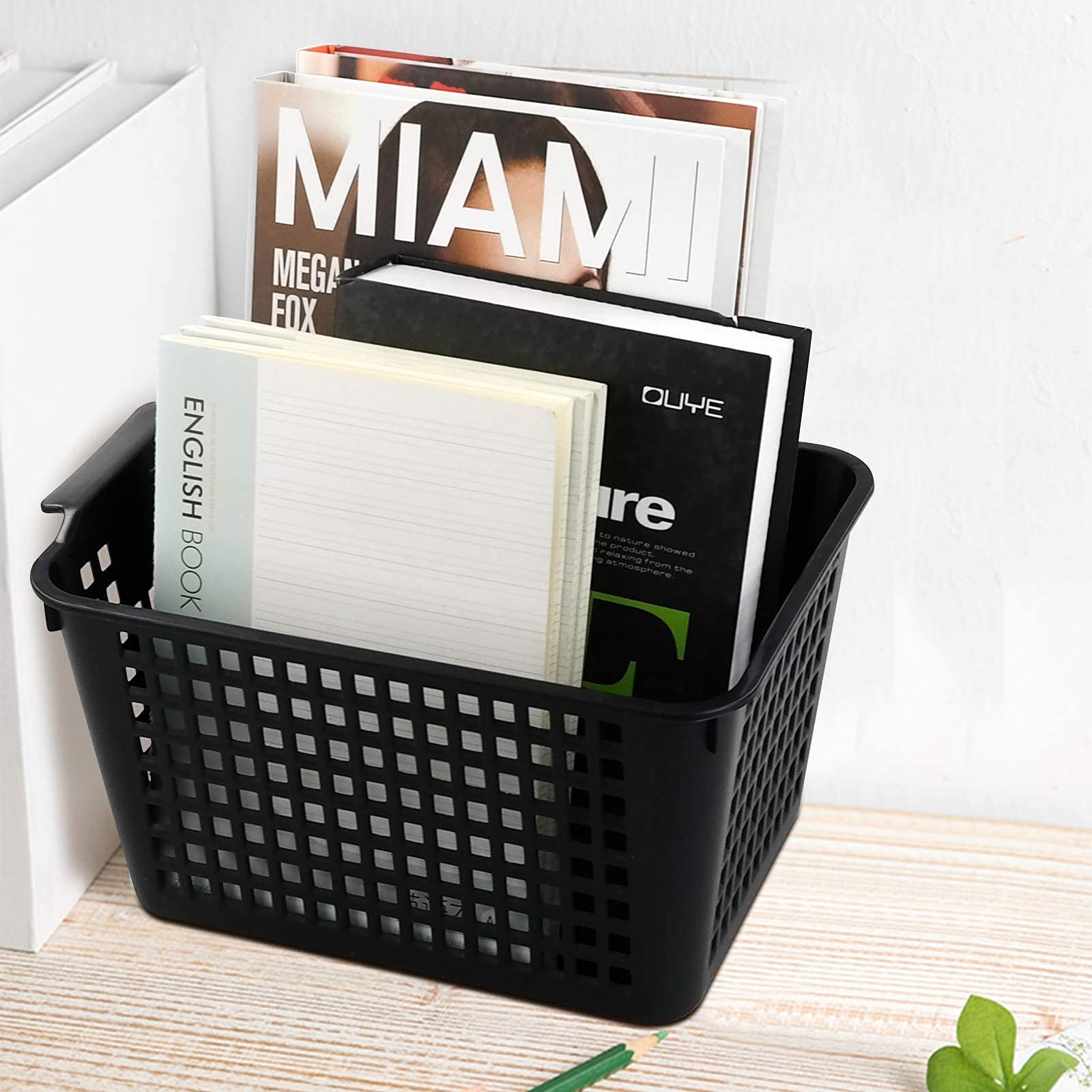 Leendines Nero Cestini Plastica Rettangolari, Multiuso Cesto Portaoggetti in Plastica, Set di 6