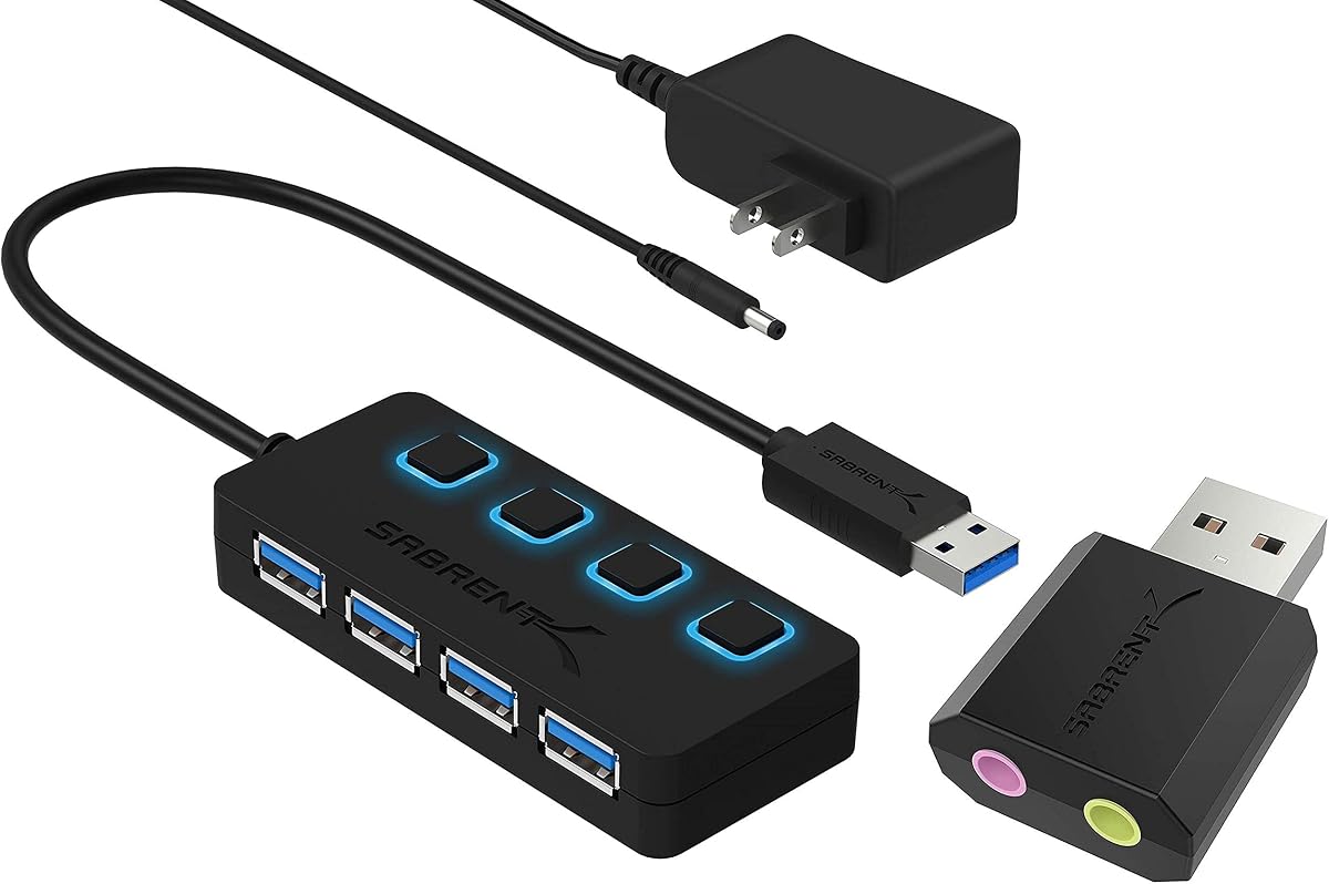 Sabrent 4-Port USB 3.0 Hub + Mini USB Optical Travel Mouse