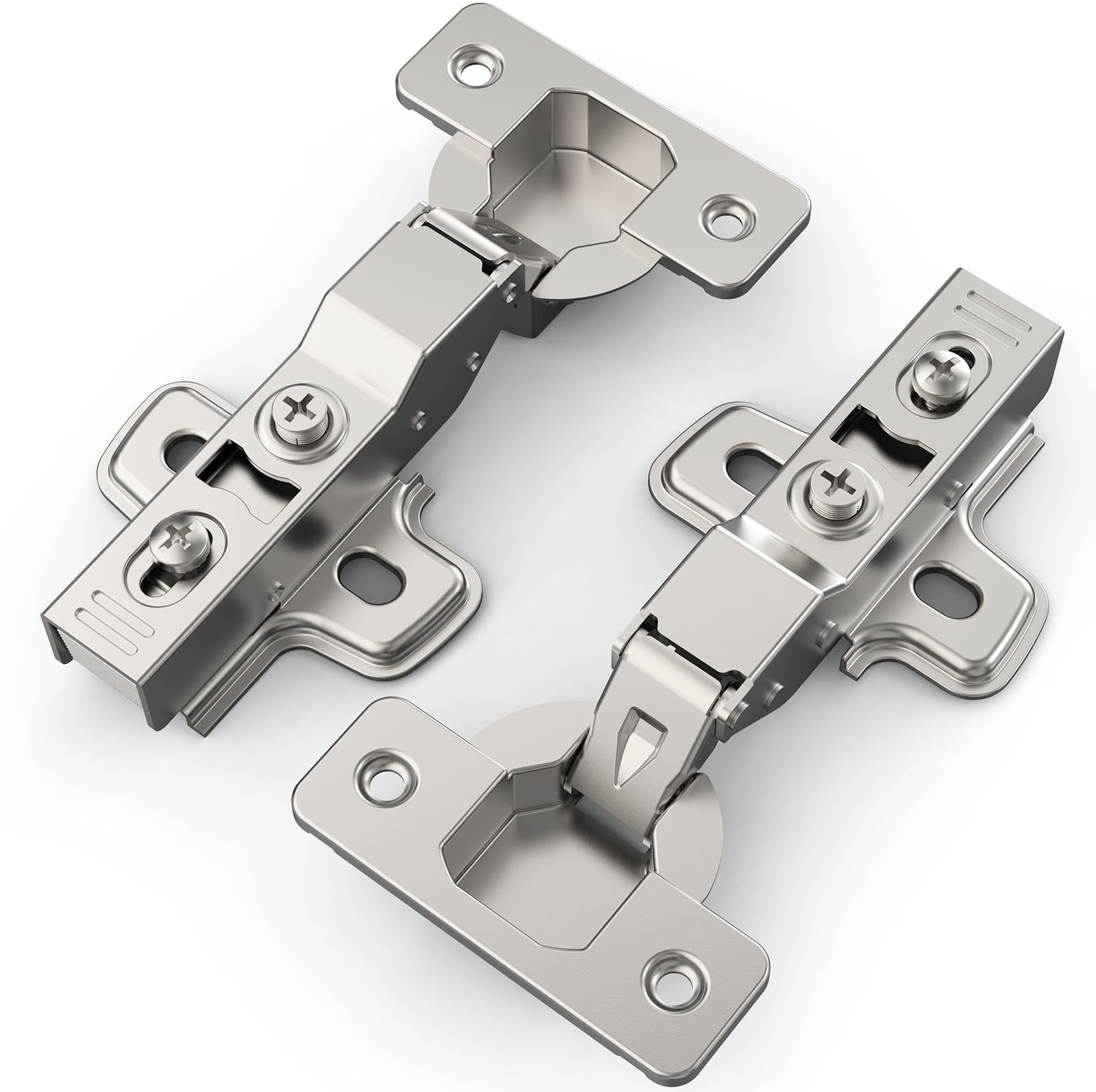 Chibery 20 Pack Half Overlay Soft Close Concealed Frameless Cabinet Hinges, Satin Nickel, 105°, Stop at Will 45-105 Degree, Self Closing, 3D