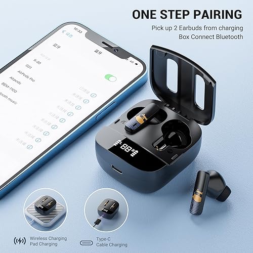 Miniatura 6 de Auriculares inalámbricos Bluetooth 5.3 con estuche de carga, auriculares ligeros con micrófono para teléfonos celulares AndroidiOS, auriculares