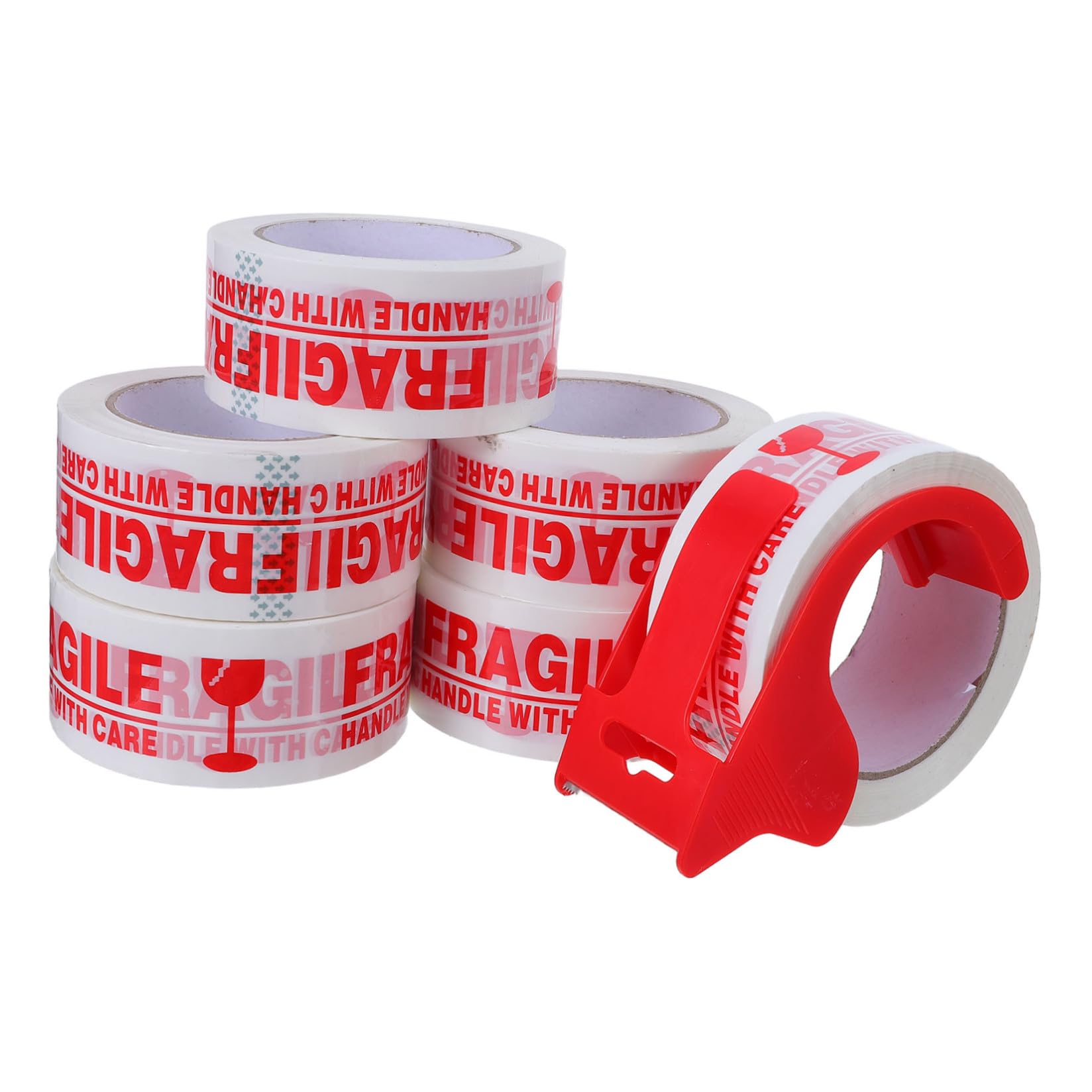 6 Rollen Zerbrechliches Bedrucktes Packband für Versand und Transport | Rot, Pvc und Papier, Internationale Kennzeichnung, Sichere Versiegelung, Praktische Ausgabe, Leichte Identifikation