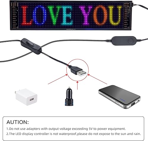 Miniatura 5 de Rupse Letrero LED de desplazamiento, letrero LED programable flexible personalizado, letrero LED para automóvil, USB 5V LED RGB letrero de luz para