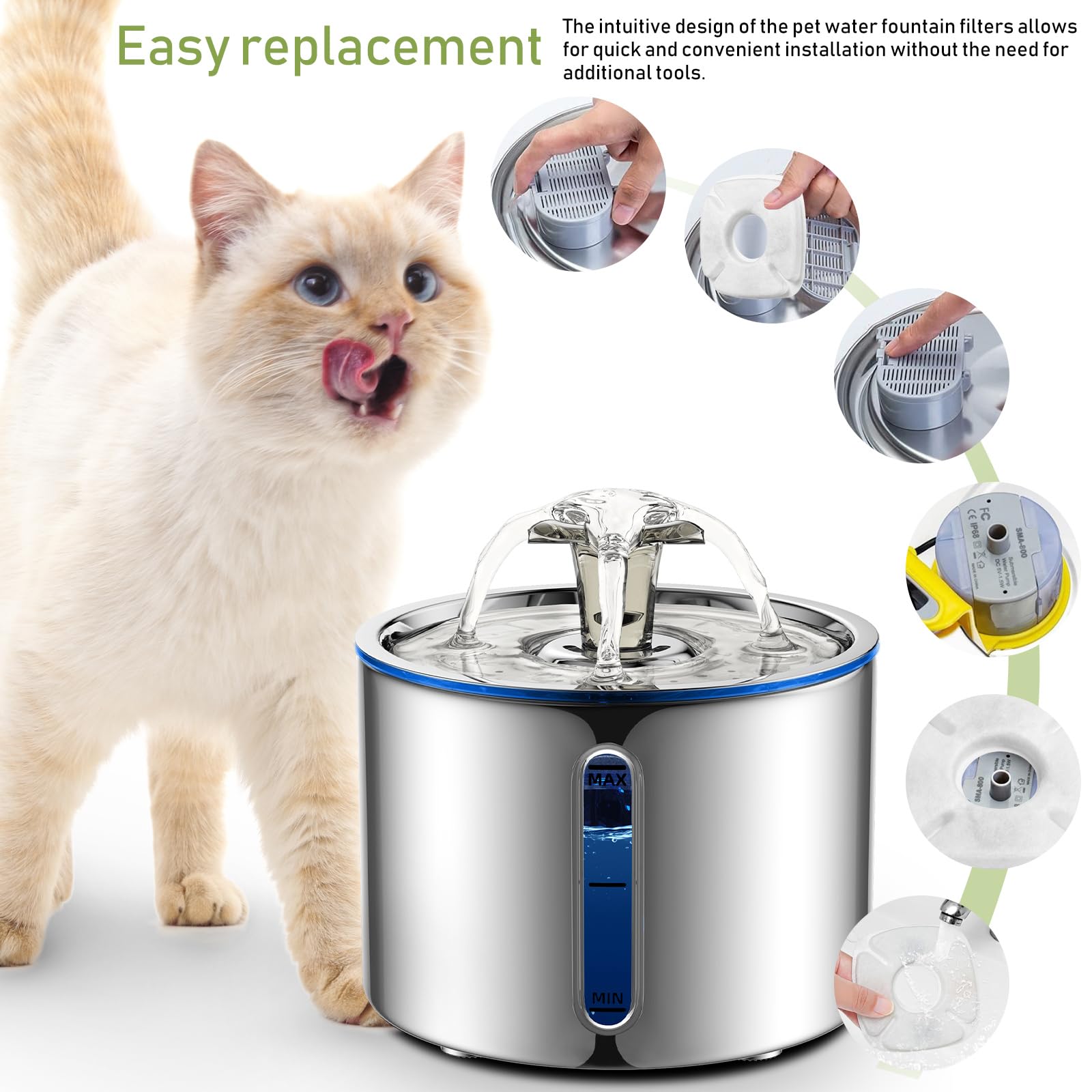 SUPVOX 12 Sets Pet Water Fountain Replacement Filter - Non-Woven Fabric Filter Pads for Water Purity, Triple Filtration System Compatible with 95 OZ Pet Water Fountain