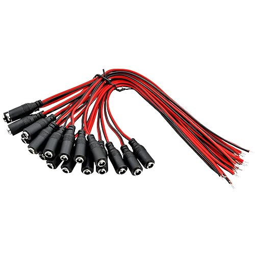 Paquete de 40 cables de conector hembra de 12 V 5 A CC, 0.787 x 0.083 in x 0.217 in, conectores hembra DC Pigtail para CCTV, cámara de seguridad