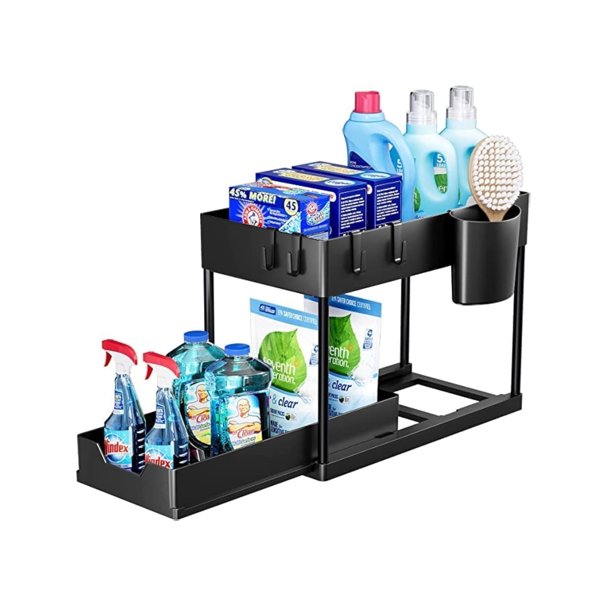 Zuvo Under Sink Storage Solution: Heavy-Duty Organizer to Maximize Kitchen Space – Durable and Versatile for Home & Office Black