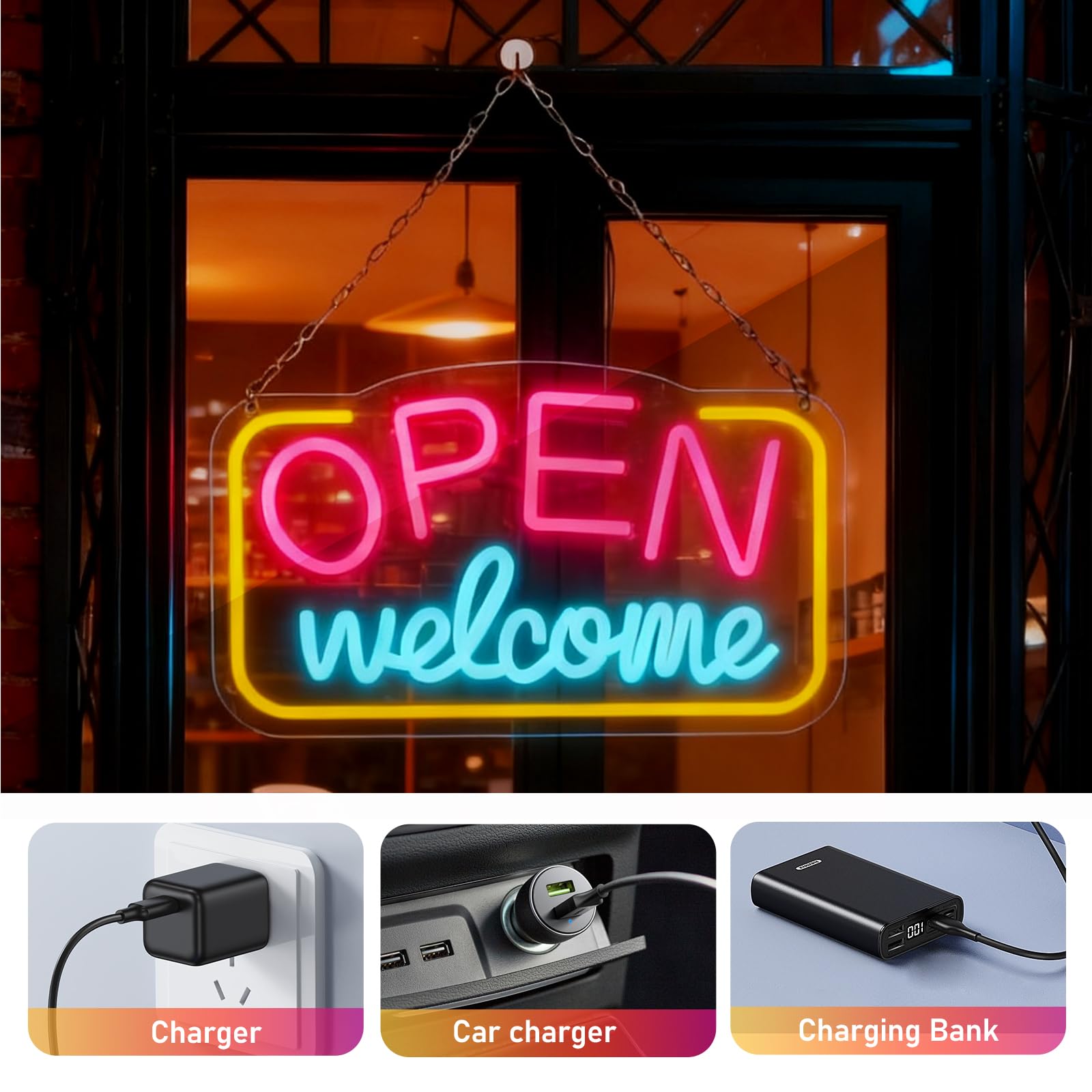 Open Insegna Al Neon Di Benvenuto, Insegna Al Neon Aperta 43 X 23 Cm, Cartello A Led Open Neon Alimentata Tramite Usb, Pannello Luminoso Al Neon Per Bar, Gaming, Camera Da Letto, Decorazione Verticale