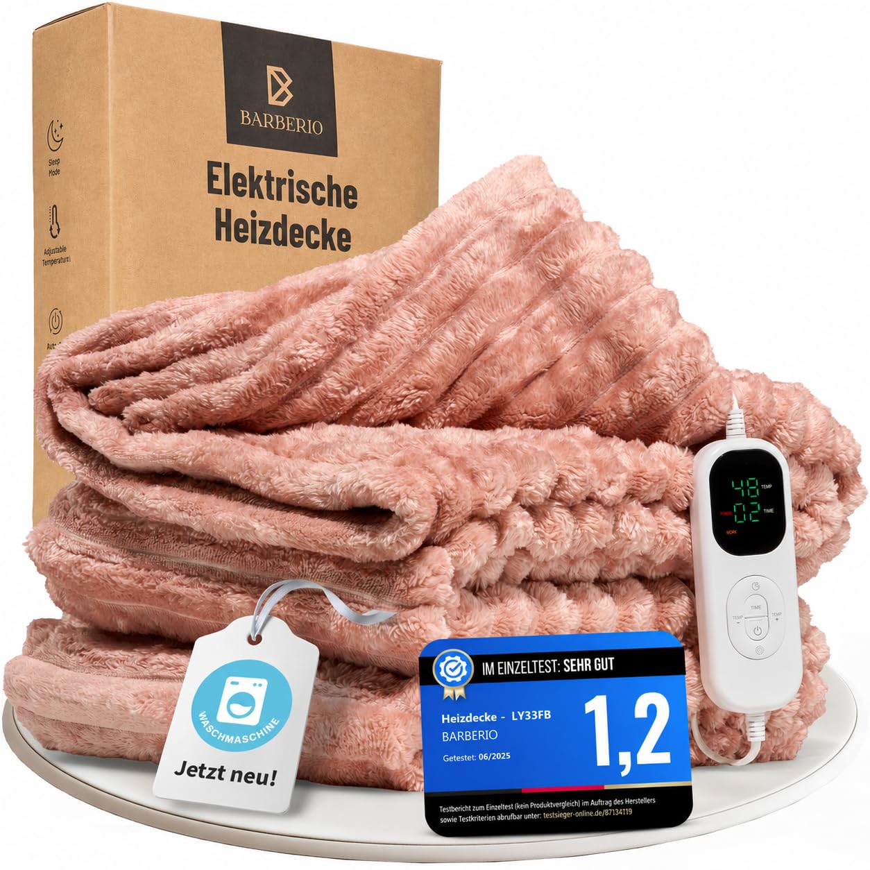 BARBERIO Coperta termica elettrica 200 x 150 cm, XXL con spegnimento automatico, protezione da surriscaldamento, timer, coperta termica elettrica per letto, ufficio e divano con 6 livelli di