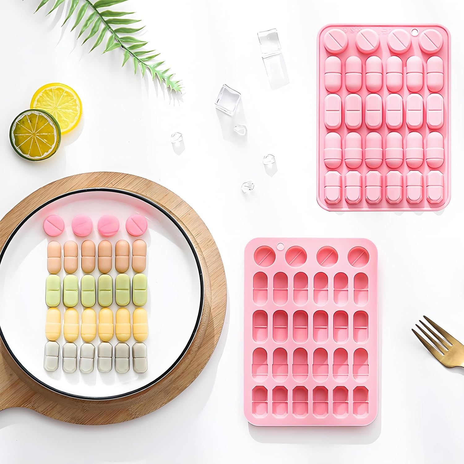 Silicone Pill and Capsule Shaped Candy Mold, 2 Pack, Pink