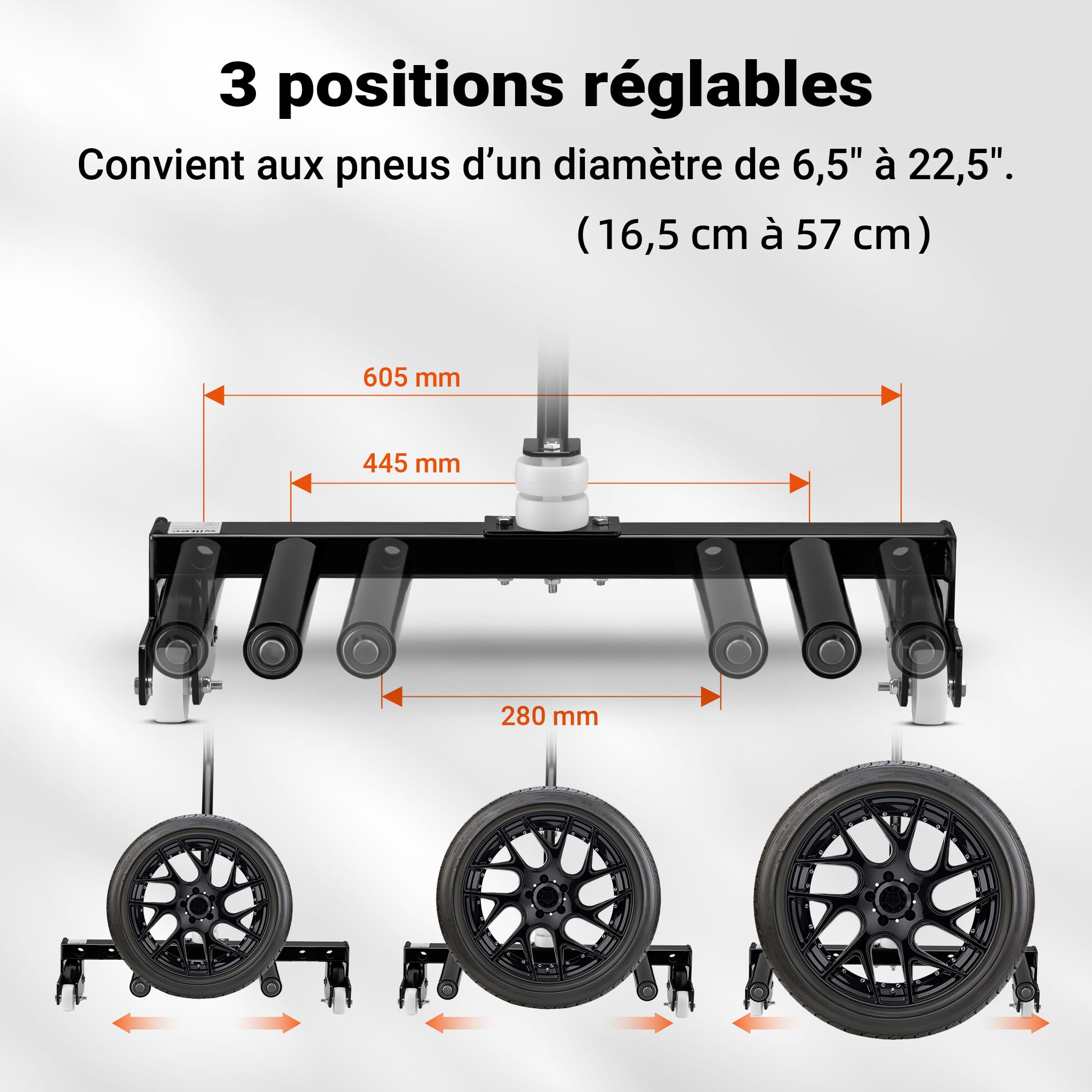 XPOtool Chariot de Montage pour pneus Acier Charge 250kg 17-56,5 cm (6,5-22,5") Démonte - pneus Poignée Ergonomique Décolle-Pneu Équipement Garage Atelier Entretien Véhicule