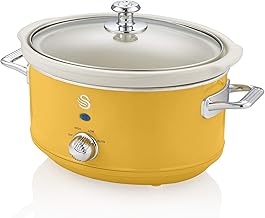 Swan Retro SF17021YELN Slow Cooker 3.5L Removable Cooking Container, PFOA and PTFE Free Ceramic Non-Stick Container, 3 Temperature Levels, Glass Lid, Vintage Design, Yellow, 200W