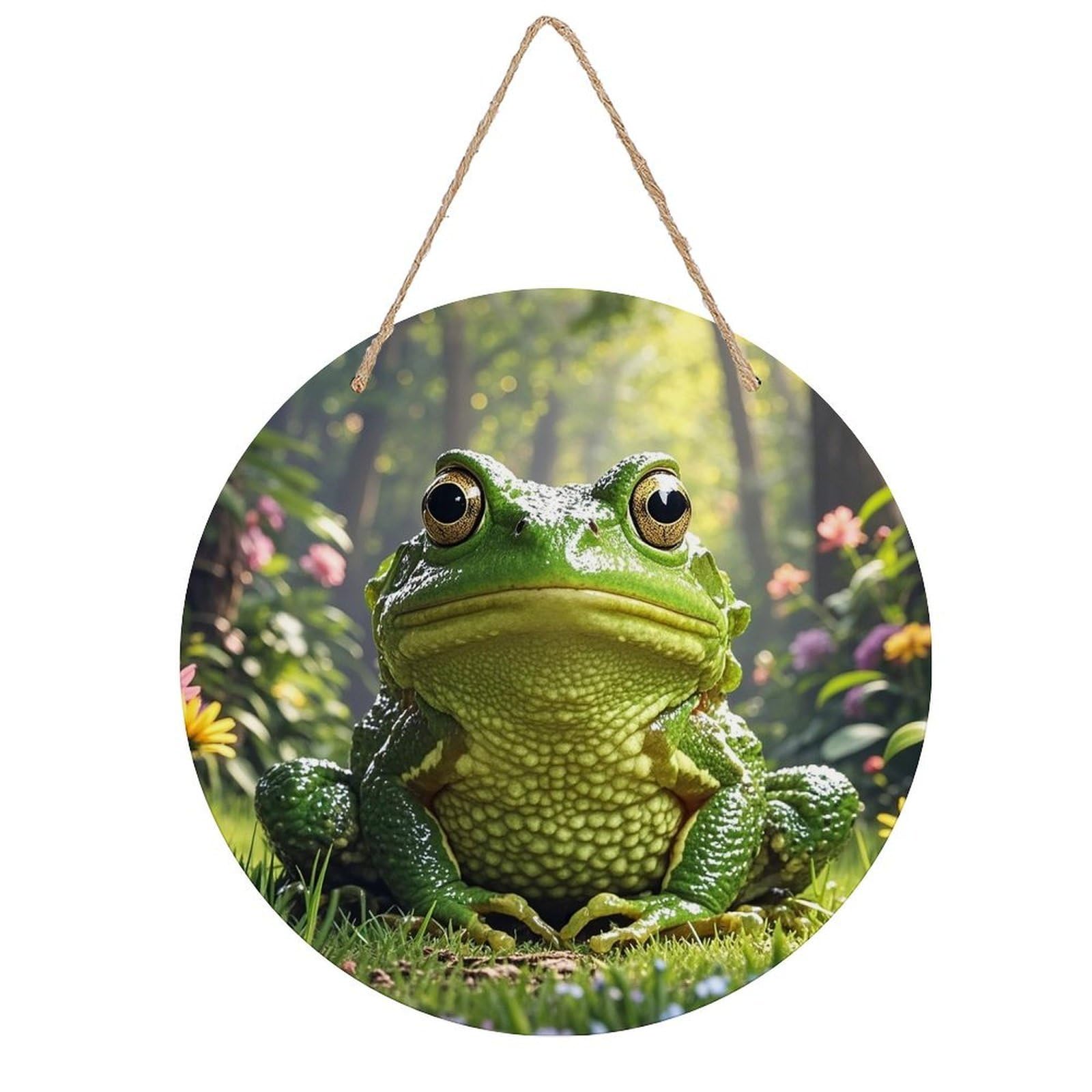 FekiLoot Frog Wall Art Decor Rustic Welcome Sign Round Wood Hanging Sign Decoration Wood Plaque Door Hanger Wooden Signs Wall Hanging Decor Housewarming Gift for Home Outdoor Indoor