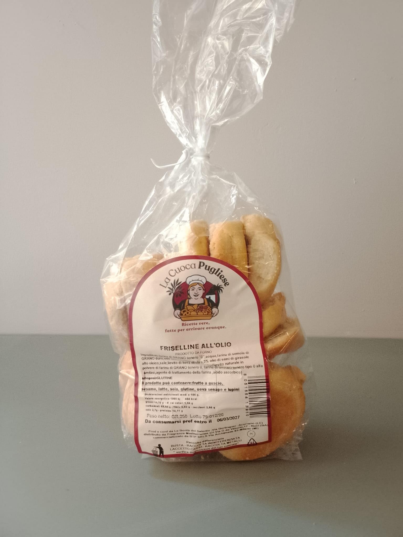 La Cuoca Pugliese - Friselline crujientes con aceite, friselline artesanales de Apulia, con aceite de oliva virgen extra 5%, paquete de 10x250 g, especialidad de Apulia