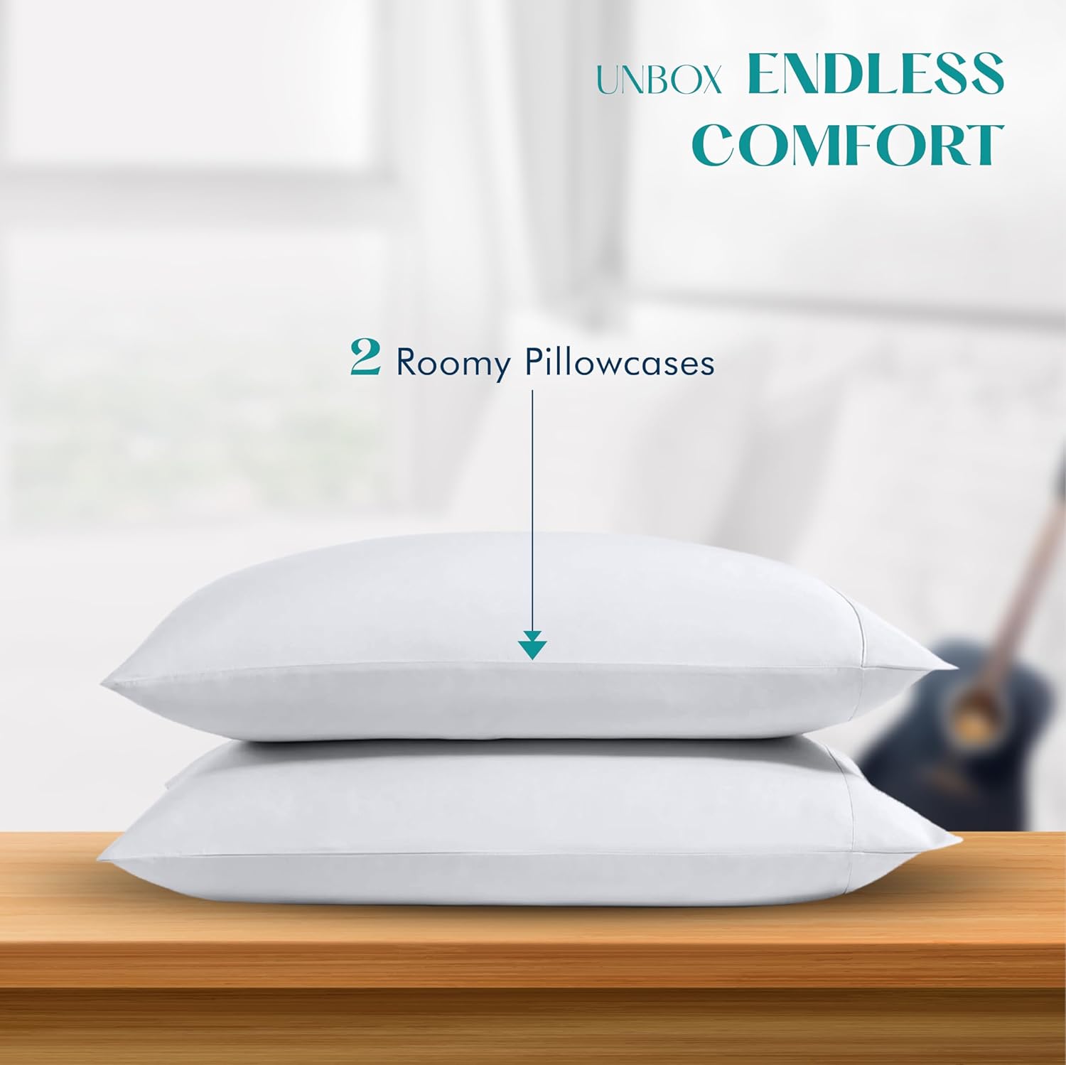 XOOX Linen 100% Egyptian Cotton King Pillow Cases Set of 2 - Luxury 1200 High Thread Count Cotton Standard Pillowcases (White), Silky Soft, Cooling, Breathable, Sateen Hotel Quality Pillow Cover - Image 3