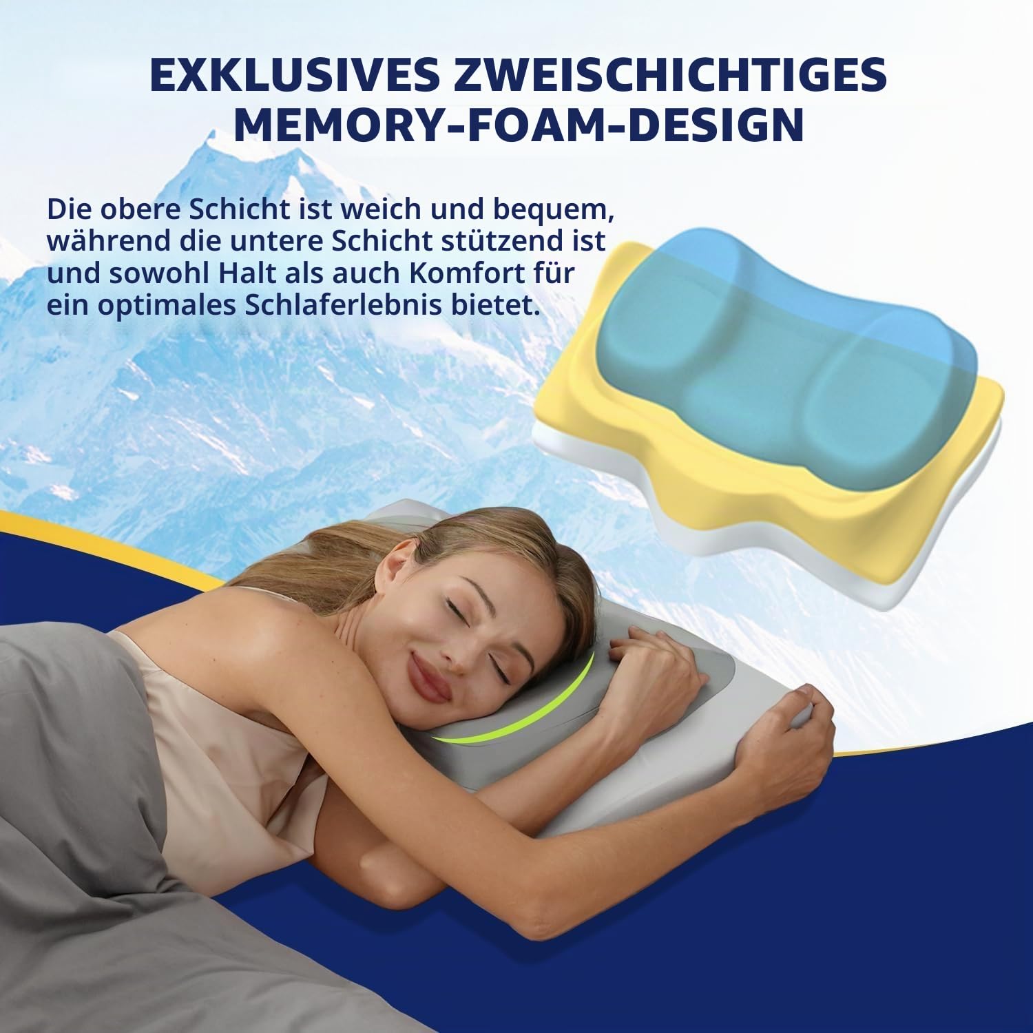 ABLEGRID Orthopädisches Kopfkissen Memory Foam, Ergonomisches Nackenschmerzen Kühlendes Stützkissen für Seitenschläfer, Rücken- und Bauchschläfer, Grau