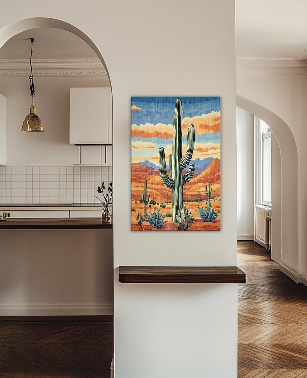 GLOKAKA Cactus Wall Art Desert Mountain Landscape Canvas Print Pictures Abstract Succulent Painting Poster for Living Room Bedroom Decor Ready to Hang(Artwork-2,28"x42")