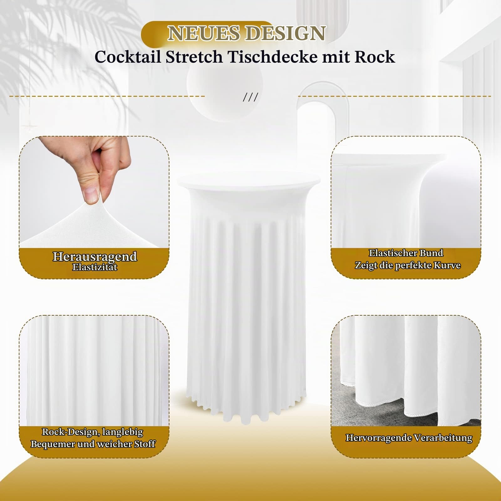 YMHPRIDE 2er-Set Weiße Stehtisch Hussen Stretch Stehtisch Tischdecke mit Rock, 80×110cm Runder Cocktail-Tischrock, Bistrotisch-Bartisch-Abdeckung für Party, Hochzeit, Banketttisch