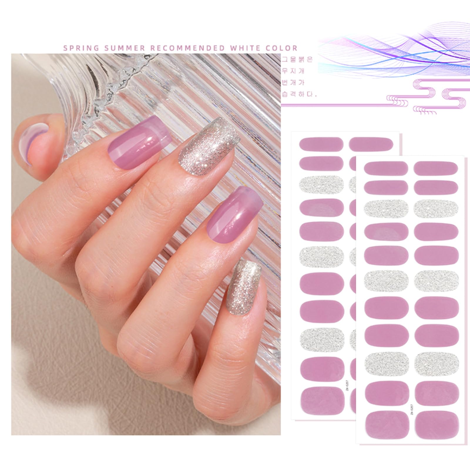Xanhoy Green Semi Cured Gel Strips Adhesive Art Stickers Lasting Glitter Wraps Sticker With Nail File Semi Cured Gel Nail Wraps Glitter,