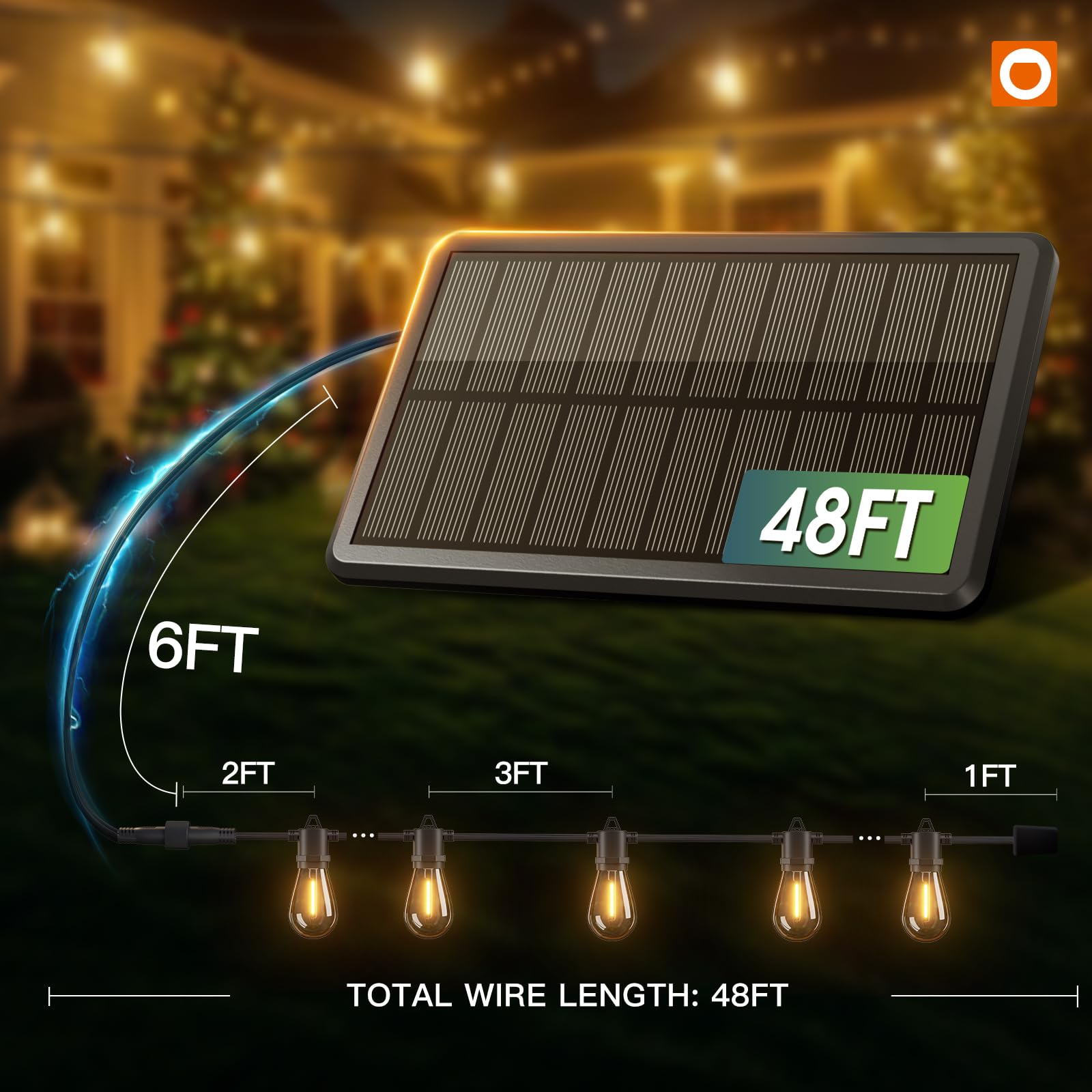 addlon 54FT(48+6) Solar String Lights Outdoor Waterproof with Remote&USB Port Solar Patio Lights Long Last for 20+Hrs, 3 Light Modes, Dimmable Solar Lights for Outside Backyard Party - 5