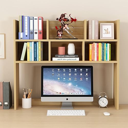 Miniatura 10 de Estantería pequeña de escritorio – 2 niveles de madera maciza, estantes de almacenamiento domésticos de gran capacidad, estantería simple para