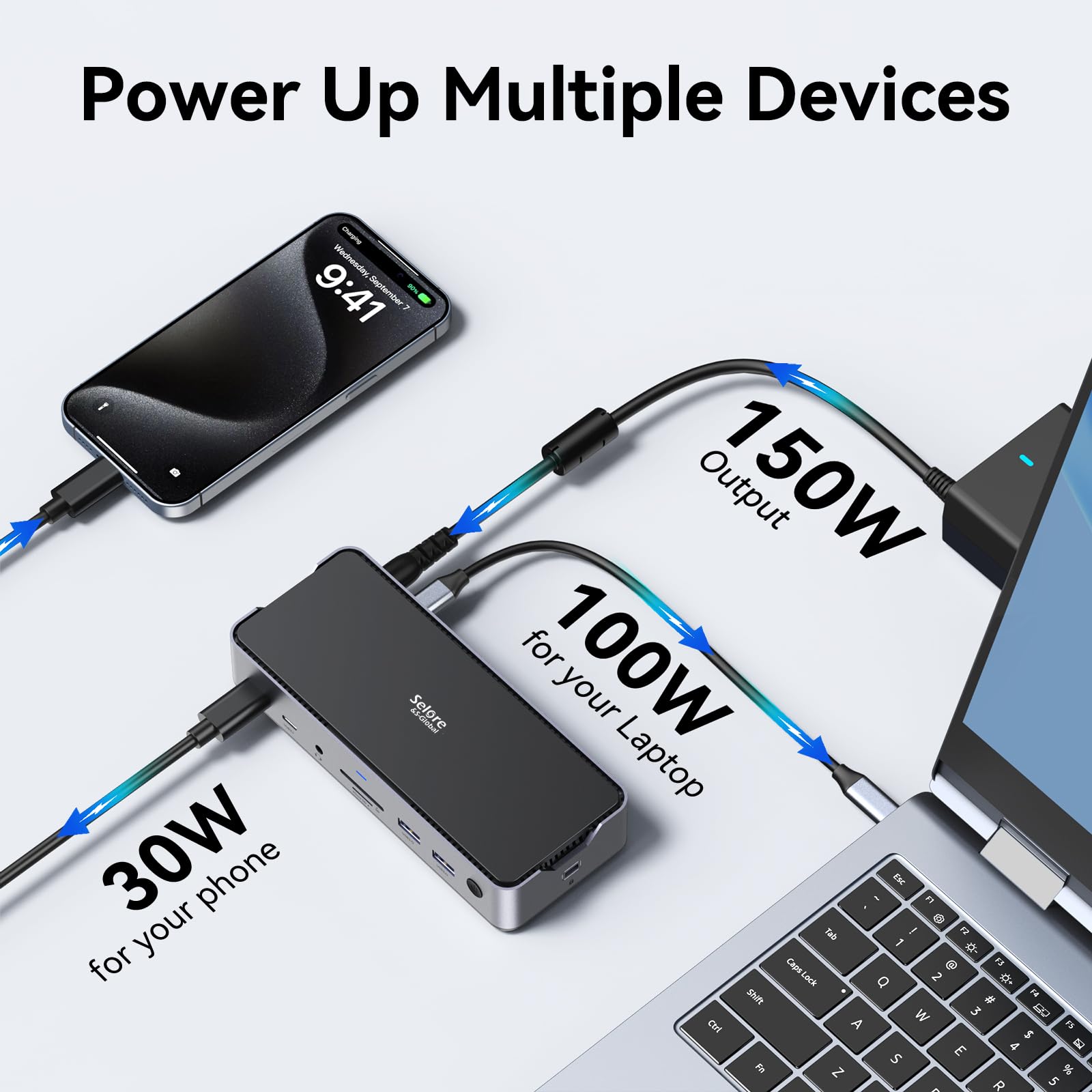 USB C Docking Station 3 Monitors Laptop Dock Dual Monitor with 2 HDMI DisplayPort 4K144Hz,USB A 2.0/3.0,USB C 3.1 10Gbps&30W Output,Ethernet,MicroSD&SD,Audio&Mic,150W DC Power for Dell/Lenovo/HP