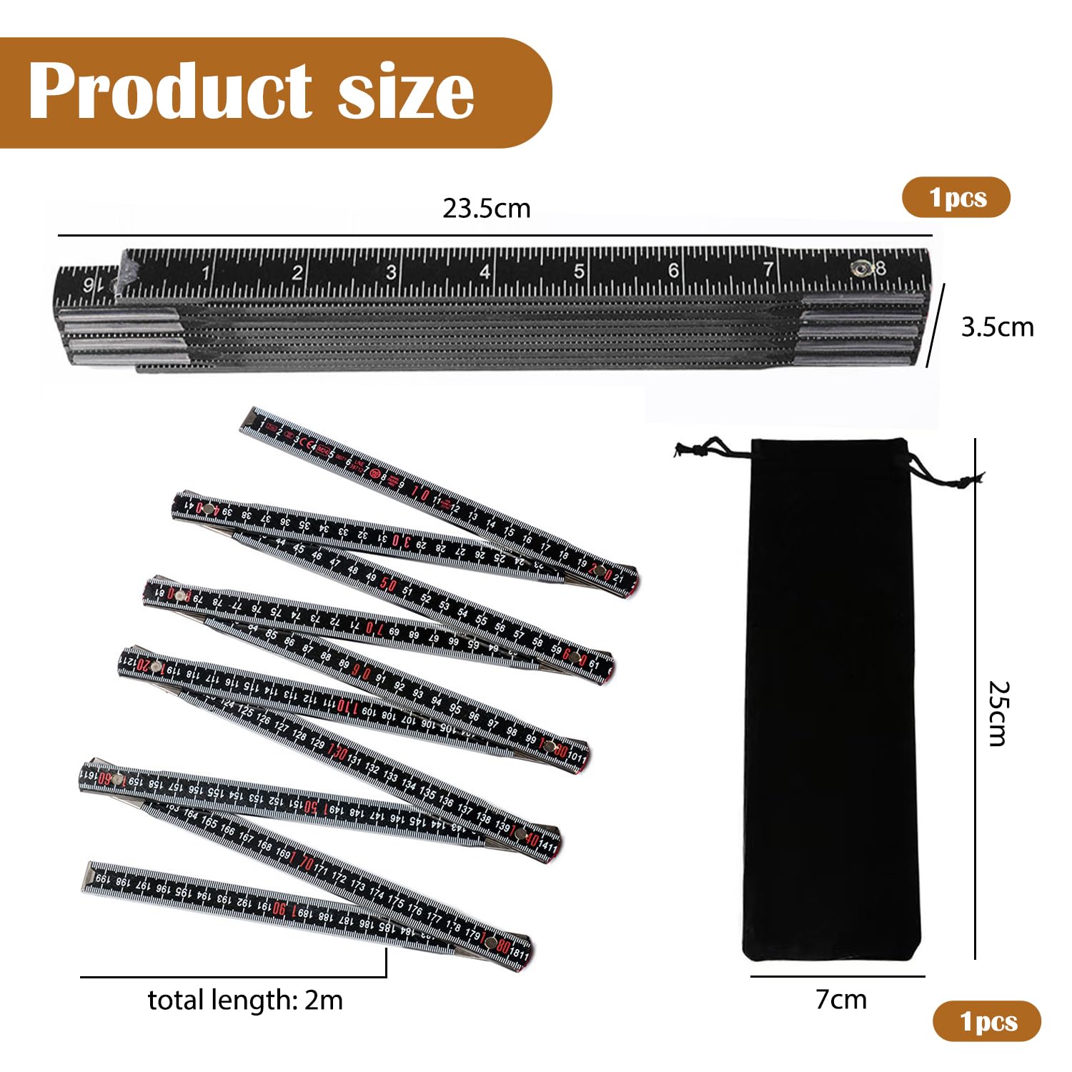 1 bâton de mesure de réservoir d'huile, 10 plis de 198,1 cm en bois massif pliable pour vérifier les niveaux de carburant précis