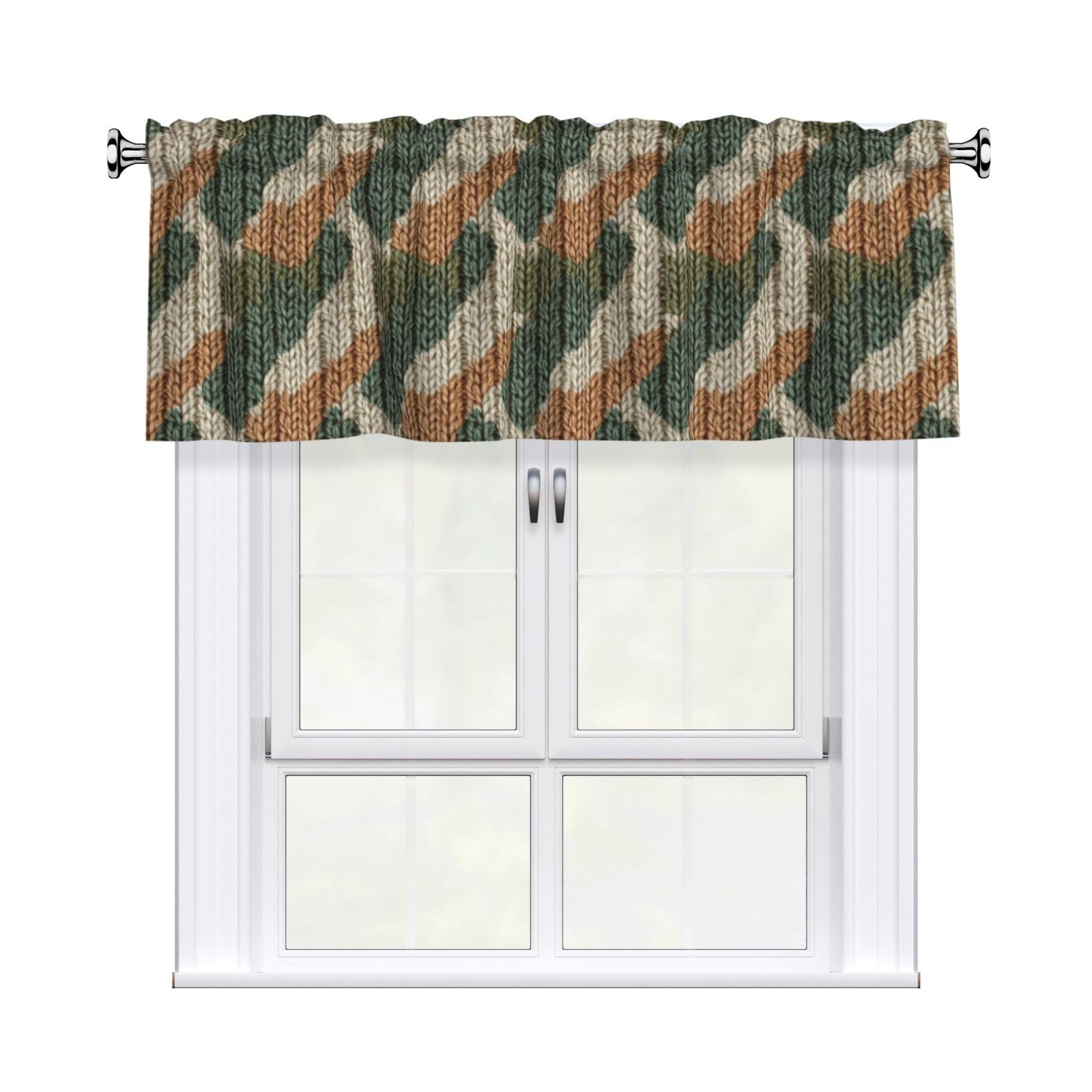 Woshuwo Camo Knit Pattern Sage Green Boho Valances For Windows Rod Pocket Window Treatment Short Curtains For Kitchen Living Room Bedroom Decor 54x18in
