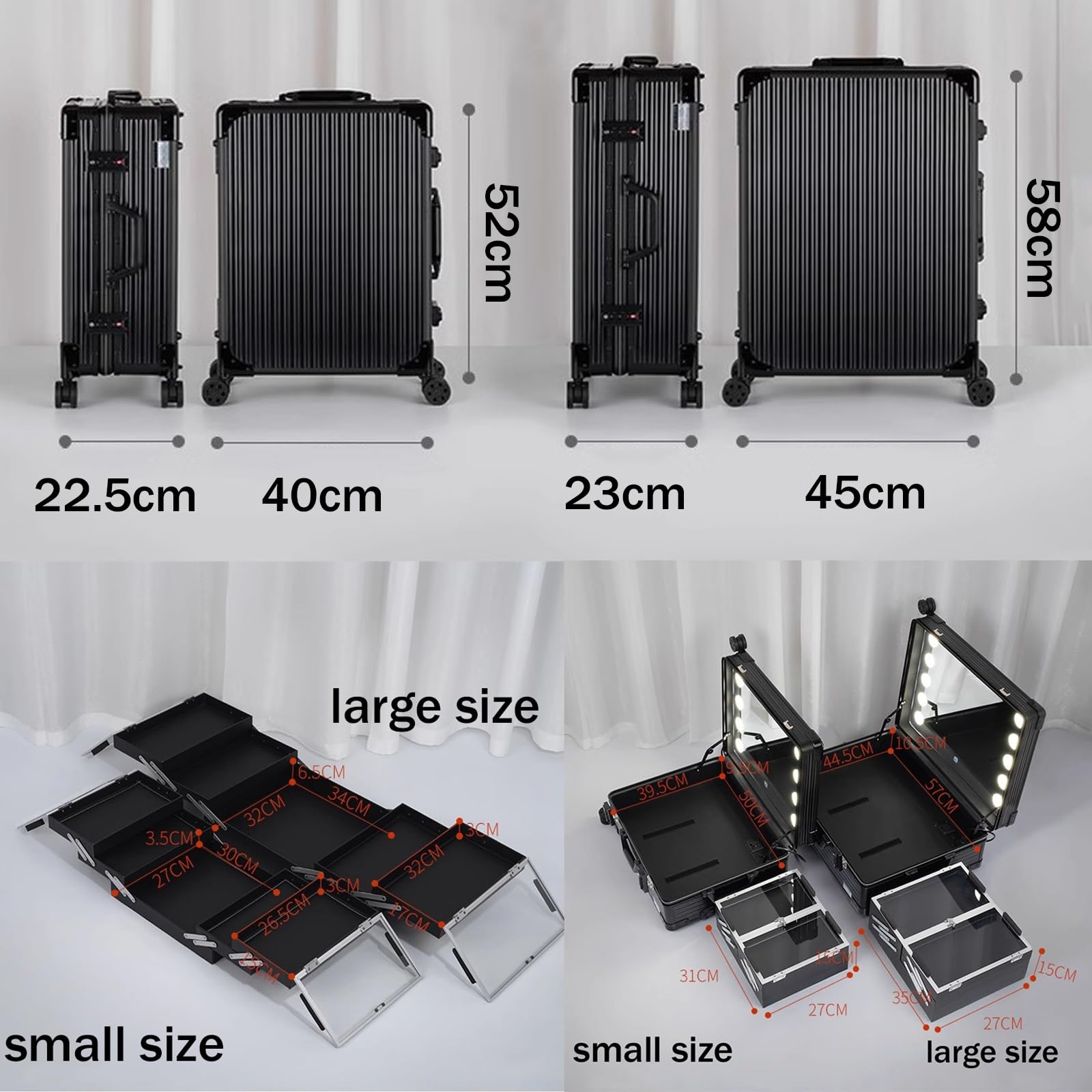 Estuche para cosméticos, Estuche de Viaje para cosméticos, Estuche de Maquillaje con Ruedas, Estuche de Maquillaje de Aluminio con Luces LED, Organizador Profesional de cosmético