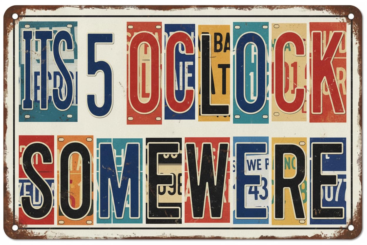 5 O'Clock Somewhere Surfboard Tin Sign, 6x16 Inch Bar