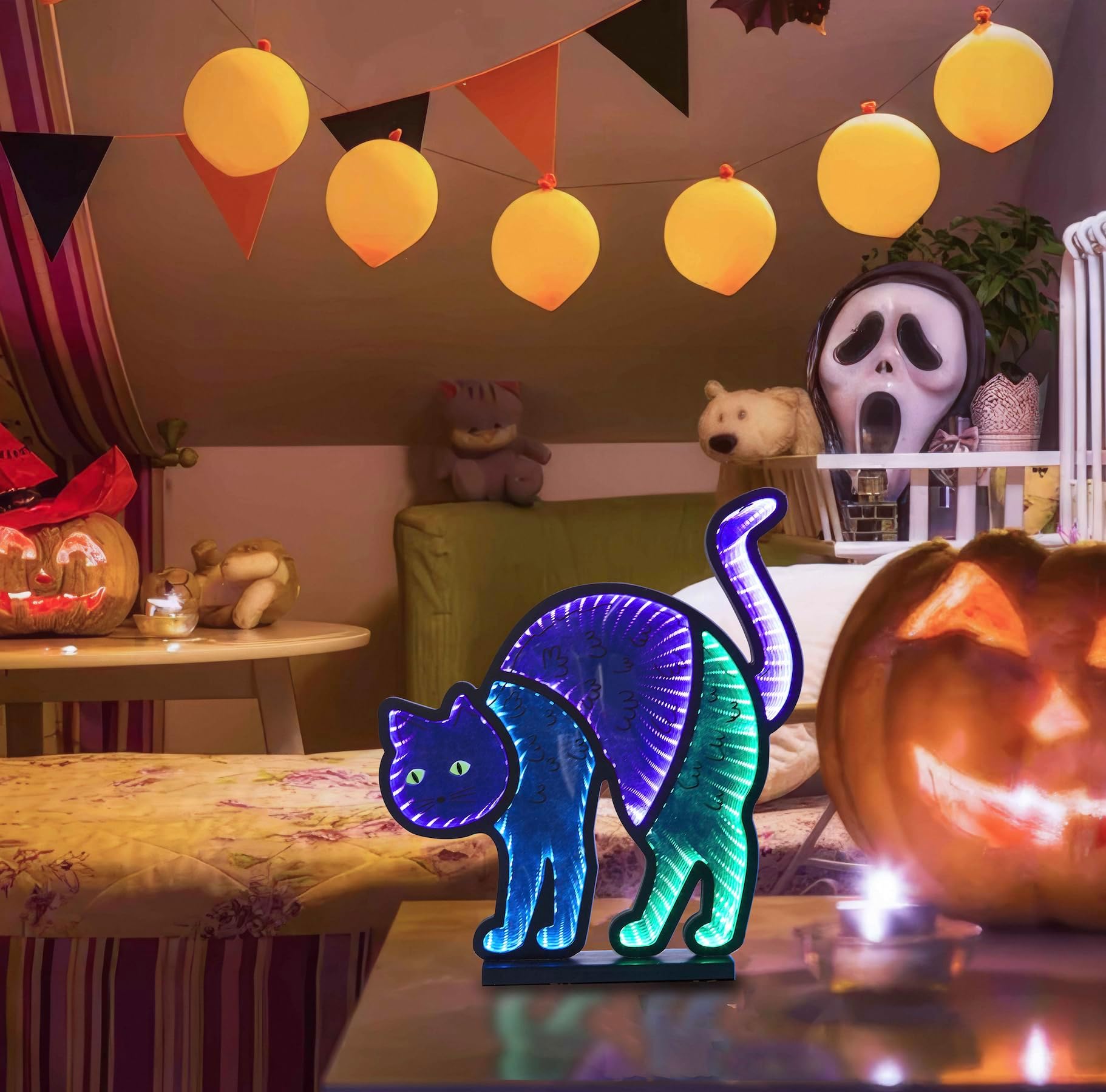 Christmas LED Infinity Lights Cat - Colorful Optical Illusion Night Light for Home Decor, Kids Room, Halloween Decorations, Seasonal Décor,Thanksgiving and Christmas Decorations