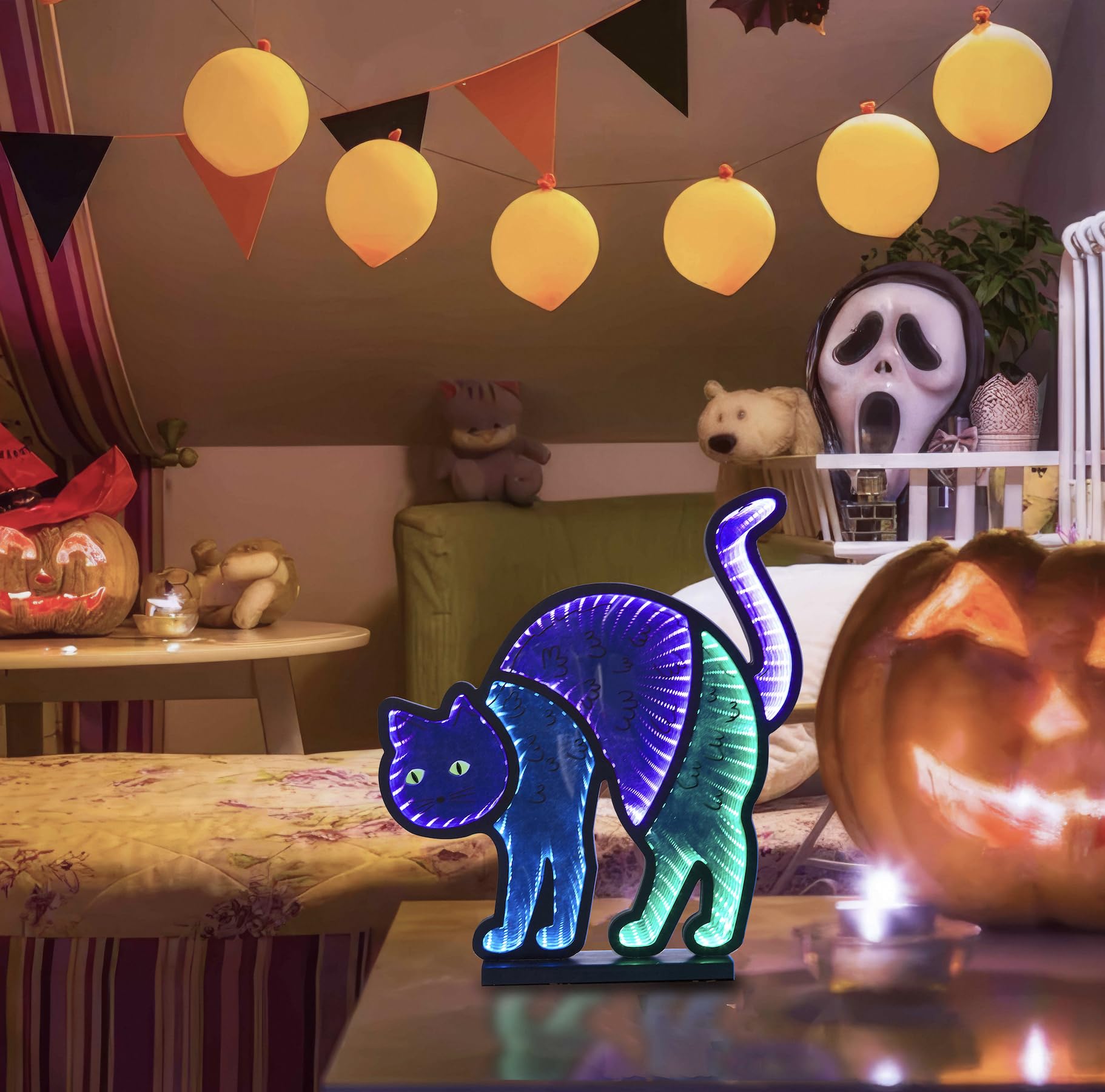 Christmas LED Infinity Lights Cat - Colorful Optical Illusion Night Light for Home Decor, Kids Room, Halloween Decorations, Seasonal Décor,Thanksgiving and Christmas Decorations