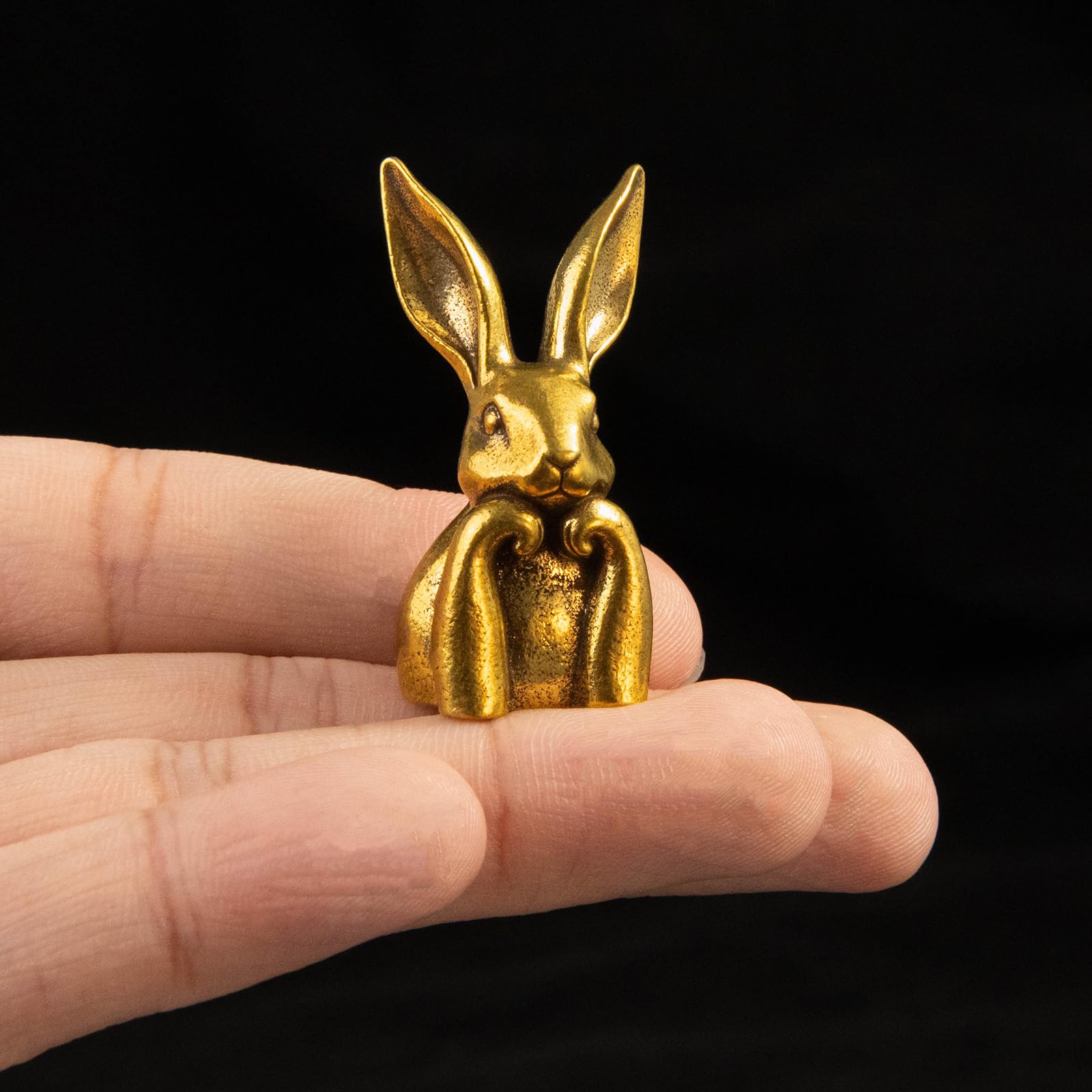 Betr Brsas 100% Solid Brass Thinking Rabbit Figurine, Vintage Bunny Desk Decor, Small Collectible Animal Statue for Bookshelf, Office, Home Decoration