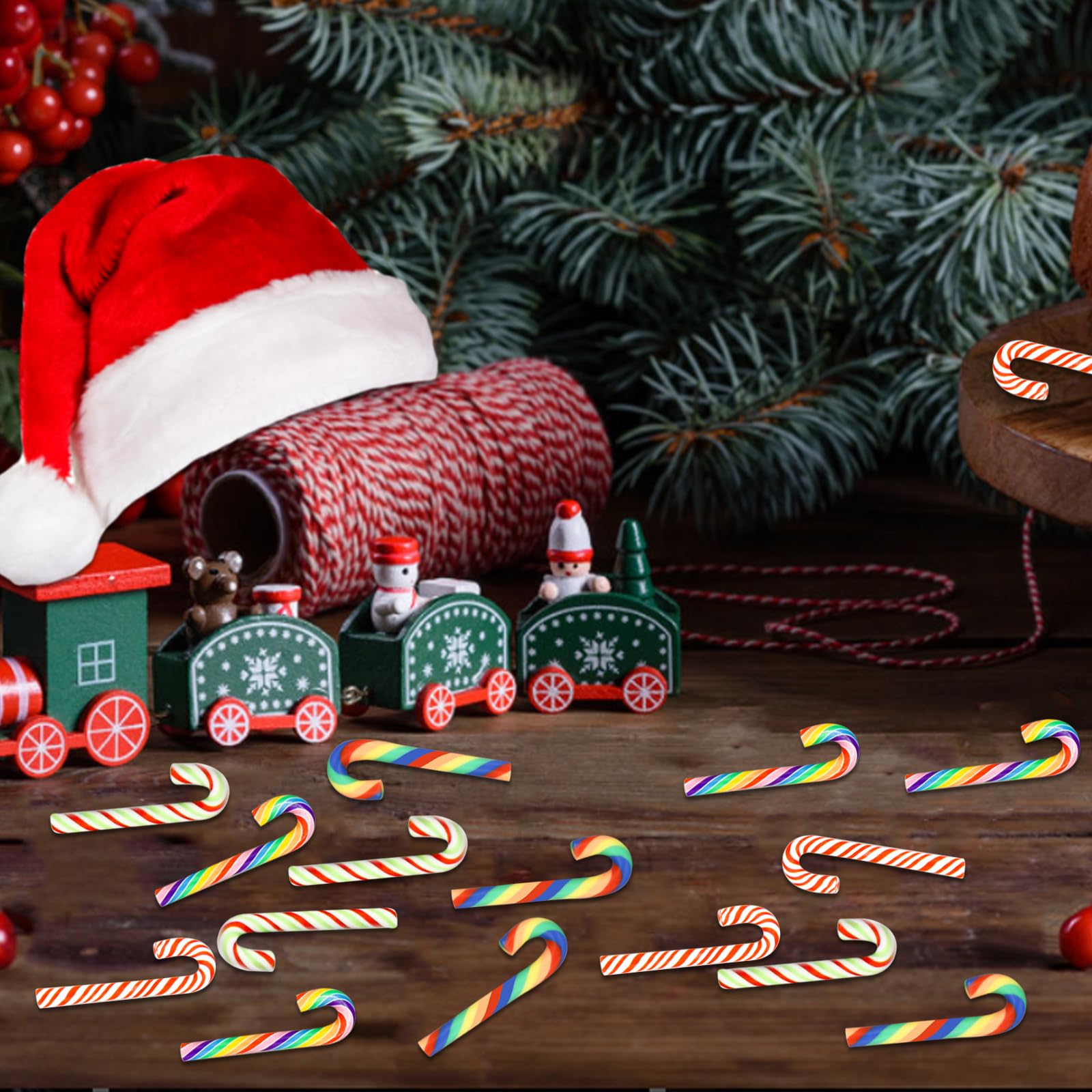 60 Stück Mini Weihnachts-Zuckerstangen-Deko – Aus Polymer-Ton, Für DIY, Handyhüllen & Kuchen