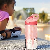 Vista 6 de GOODOLD Cute Cat - Botella de agua para niños, botellas de agua aisladas de acero inoxidable con tapa con popote, 12 onzas, sin BPA, a prueba