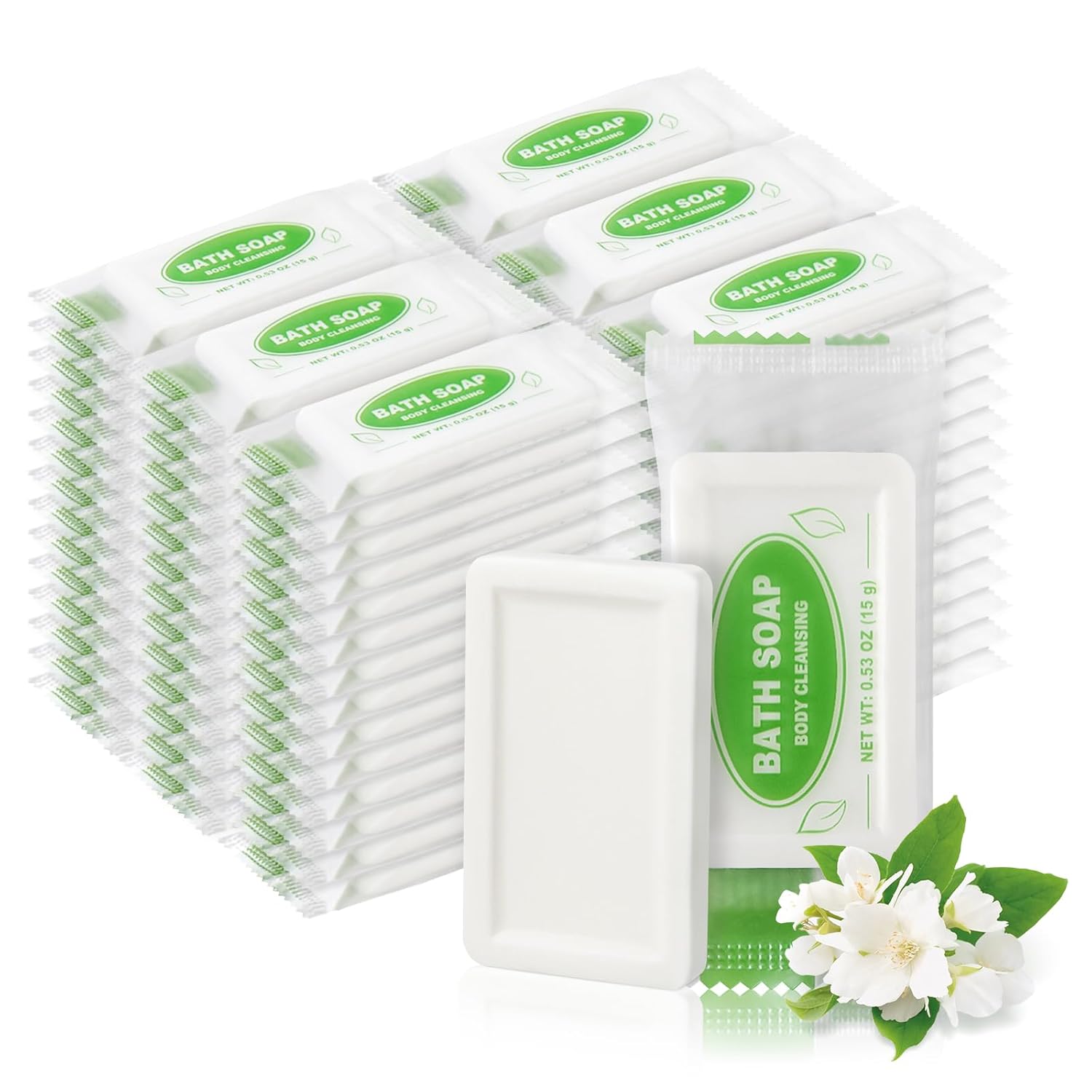 Mini Travel Size Bar Soap Bulk - Pack of 50,Individually Wrapped 0.53 oz/15 grams Small Disposable Hotel Soap Bars for Vacation,Camping,Guest,Homeless,Charity,Church