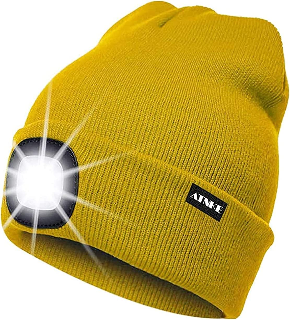 ATNKE LED Cappello Illuminato Berretto,USB Ricaricabile Cappello da Corsa 4 LED Impermeabile Luce Invernale Calda Lampada Frontale Regali per Uomo e Donna