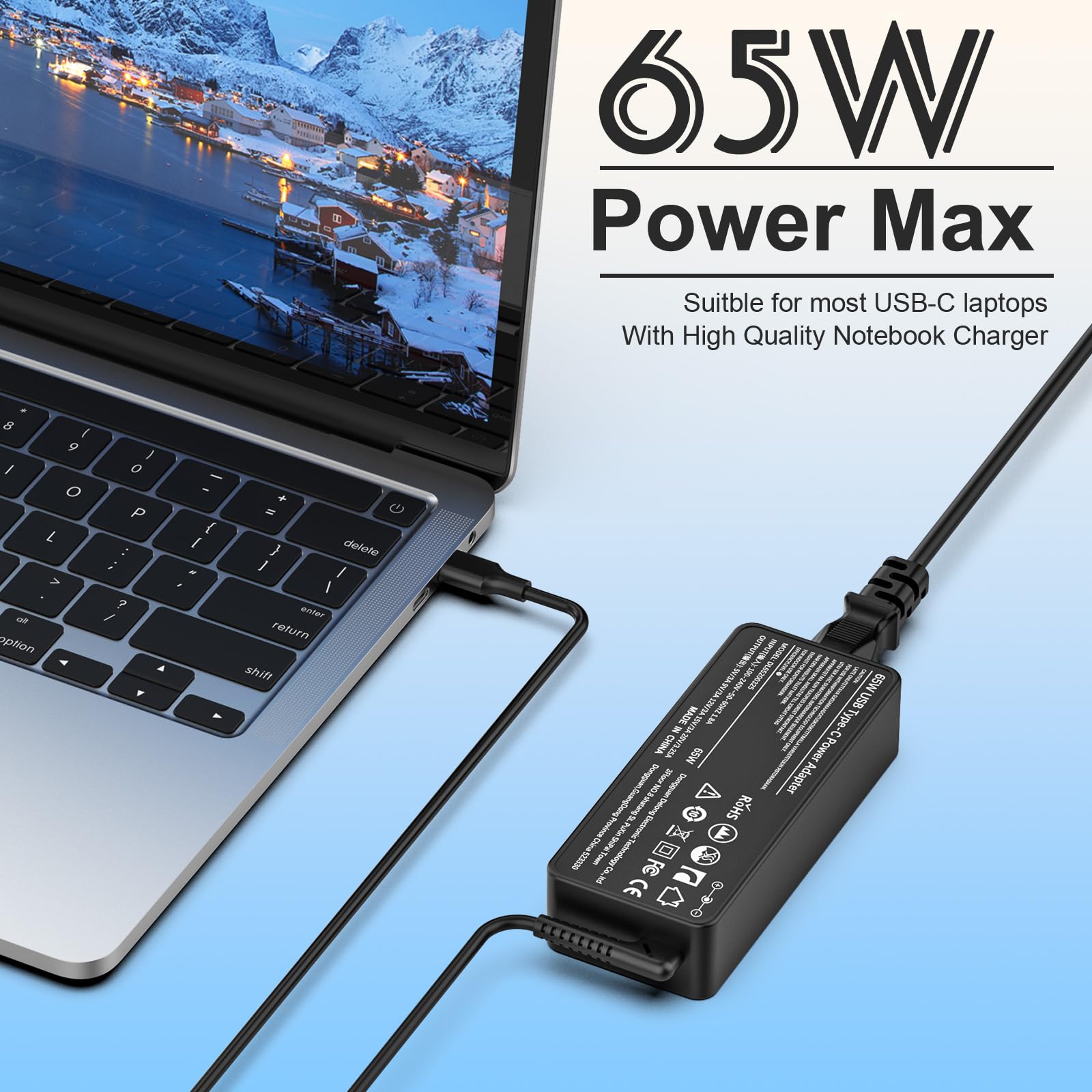 Alimentatore USB C 65W Caricatore Notebook Type C per HP Spectre/EliteBook/Elite/Chromebook/Probook/Pavilion X360 X2 13 15 11 12 745 830 840 850 440 G5 G6 G7 1030 1020 G2 G3, Caricabatterie PC Tipo C