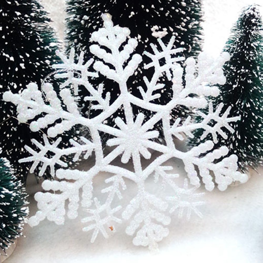 Dadaaa White Glitter Snowflake Shape Hanging Decorations Christmas Tree Ornament Window Decoration,24Pcs (White)