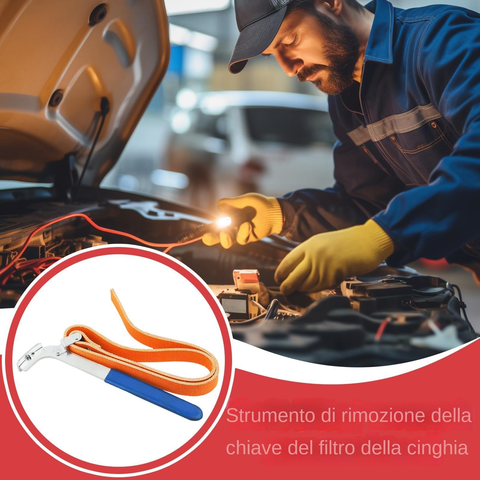 Generico Klucz do filtrów olejowych, Heavy Duty Strap Wrench, 8,07 , regulowany pasek na rękę, niebieski i pomarańczowy, przenośny łatwy uchwyt, wielofunkcyjny narzędzie do usuwania oleju, wody