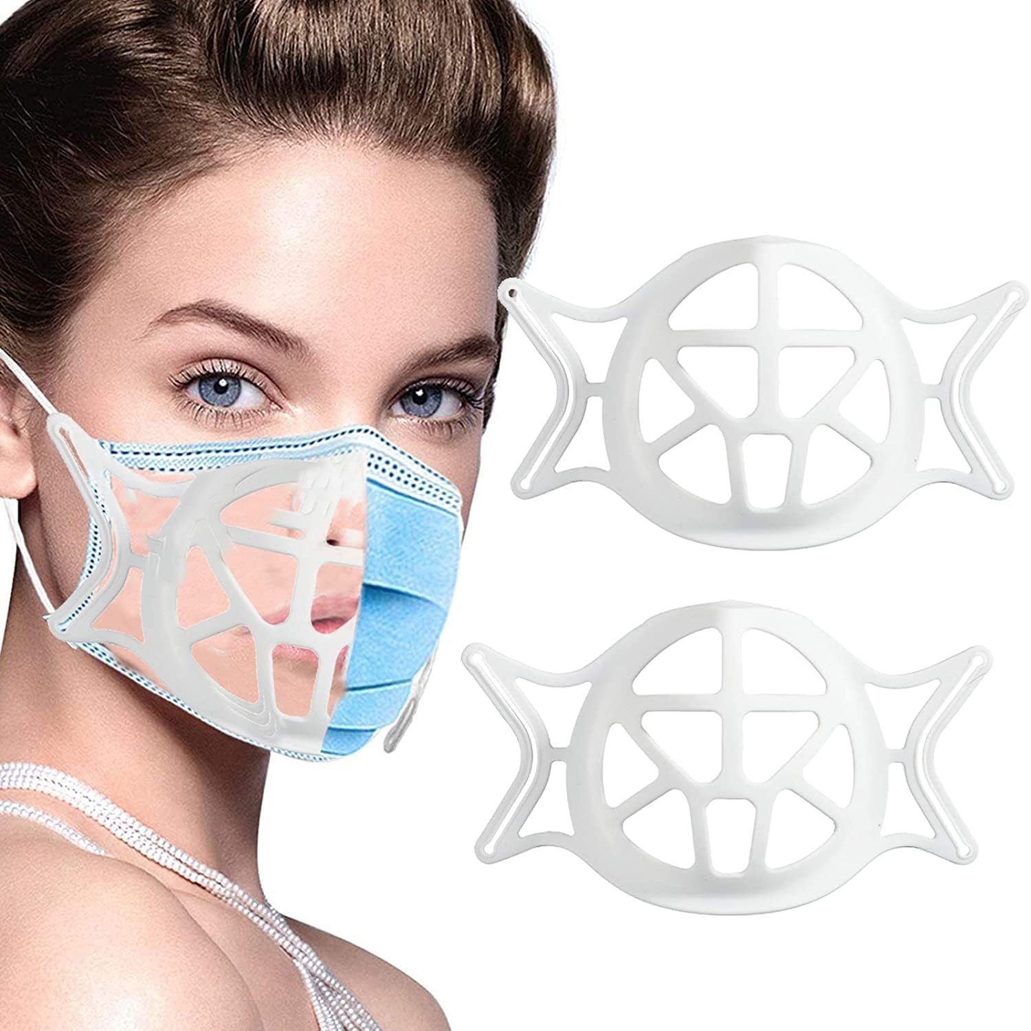 Silicone Mask Bracket 3 pack with Ear Loops - 3D Mask Insert Frame Support for More Breathing Room - Cool Mask Guard Under Mask - Comfortable Face Mask - Washable - Reusable