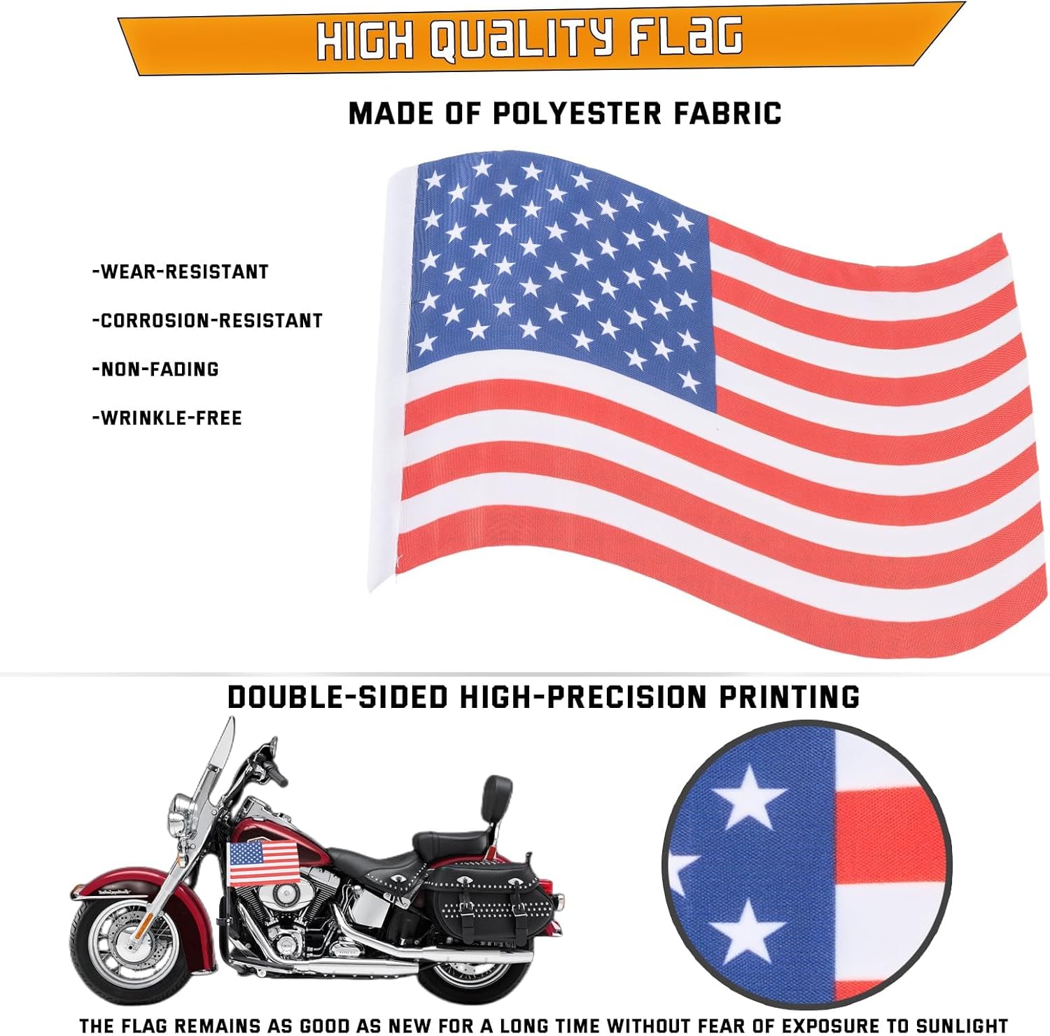 Kinglemc Engine Guard Crash Bar Freeway Bar Pole Holder Mount Bracket Clamp with American Flag Fit 1.25 Highway Bar (Black)