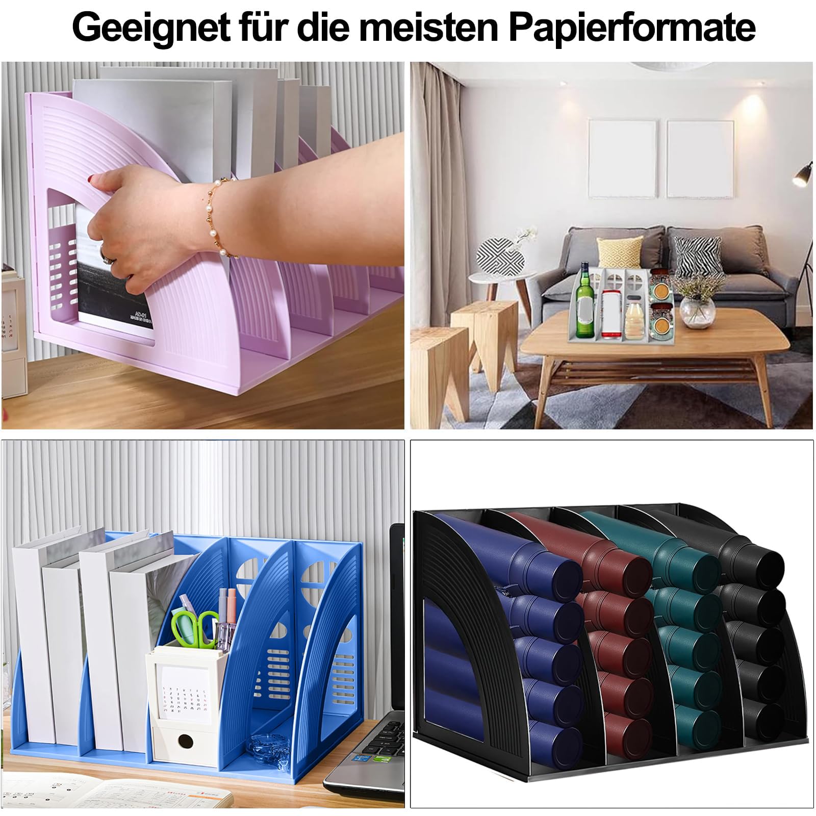 Archivador de Revistas Vertical A4 4 Compartimentos Plástico Escritorio