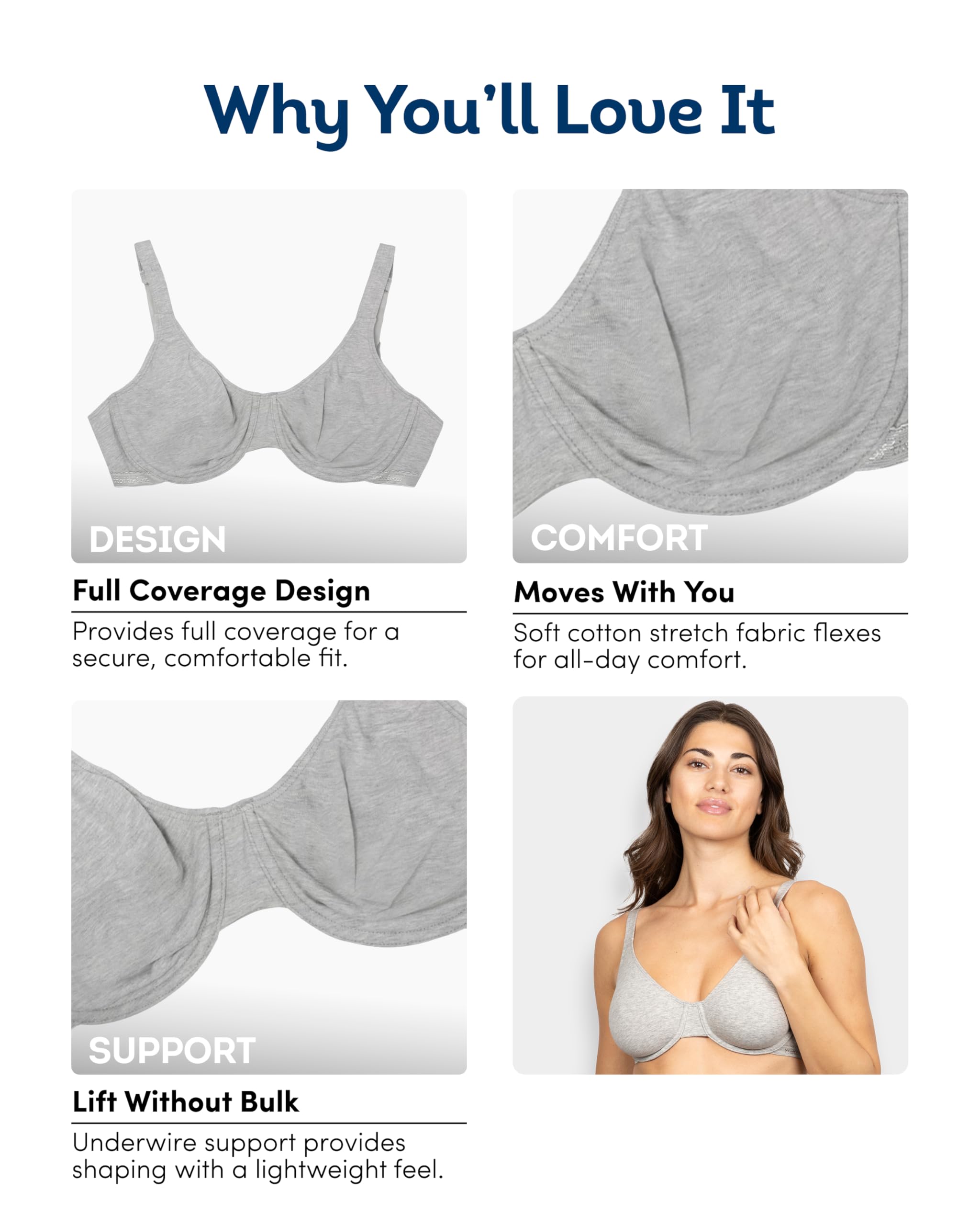 Fruit of the Loom Unlined Underwire Bra - Cotton & Spandex Blend For Natural Shape and Flexibility Sujetador Mujer (Pack de 2)