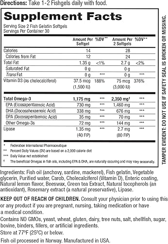 Miniatura 2 de Vital Pro Naturals - Aceite de pescado noruego avanzado Omega ultra potente capturado en la naturaleza con 2350 mg de ácidos grasos Omega 3 de alta