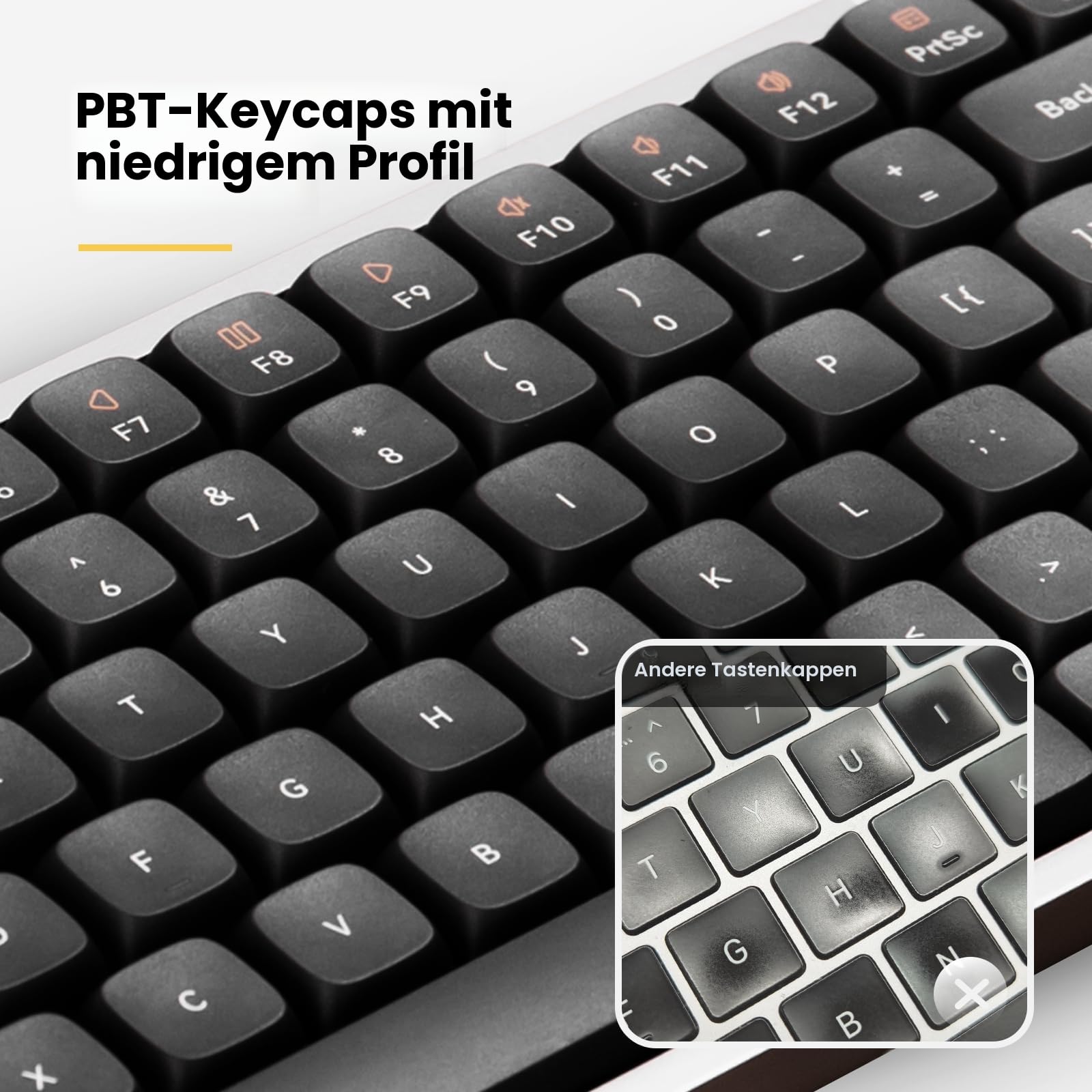 Flow Mechanische Tastatur mit niedrigem Profil, 100 Tasten, wiederaufladbar, kabellose Tastaturen mit Bluetooth und kabelgebundener Verbindung für Windows, Mac/Black Phantom Tactile Switches US-Layout