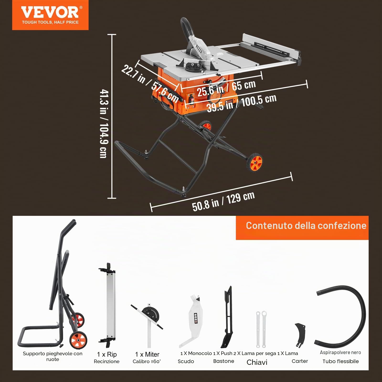 VEVOR Sega circolare da tavolo 4800 giri/min, sega da tavolo 1800 W, 85 mm a 90° sezione 55 mm con taglio obliquo a 45°, battuta angolare -60˚, ideale per il taglio di legno e progetti di lavorazione