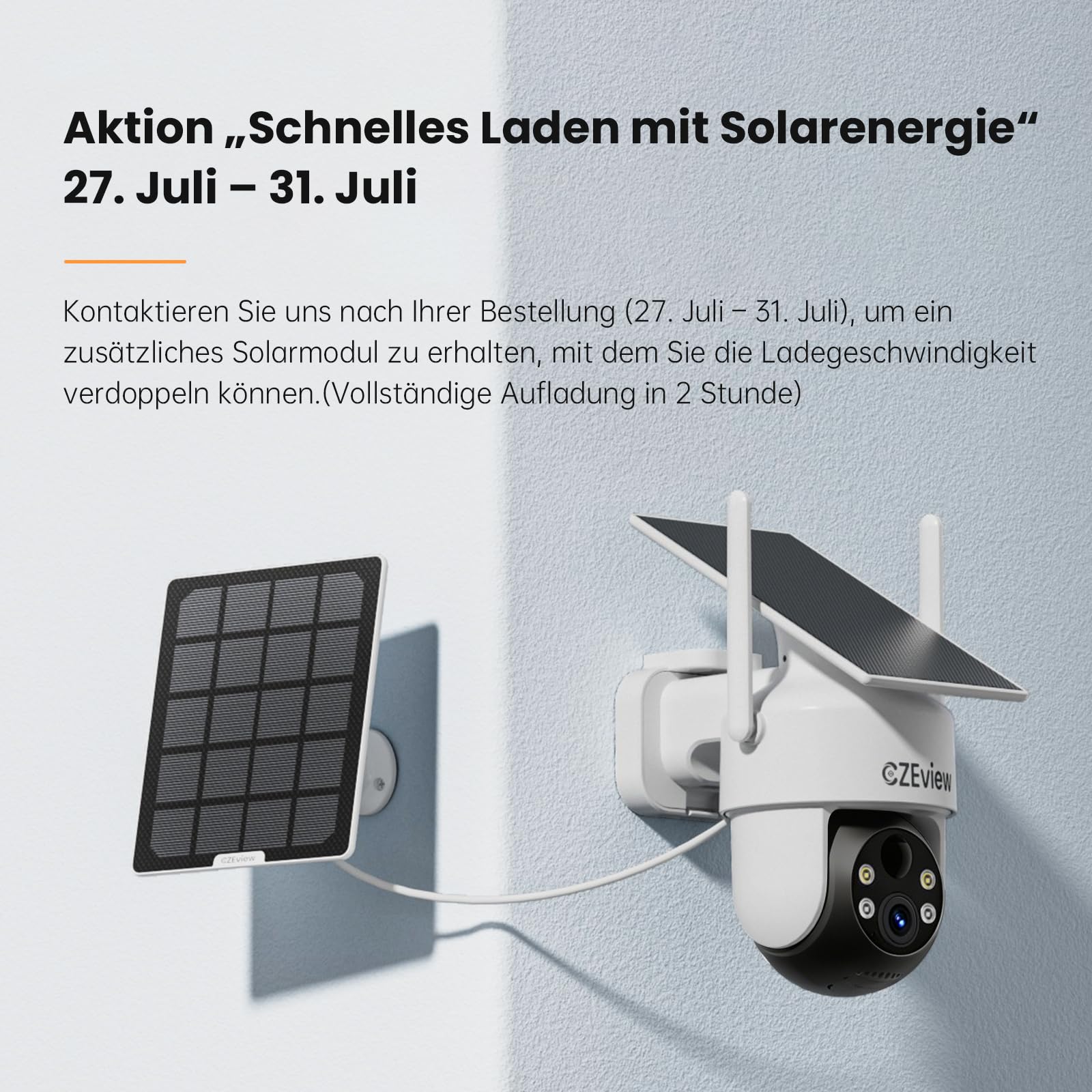 CZEview 4K 8MP UHD Überwachungskamera Aussen Akku Solar, Kabellos, Weiß | 100% kabellos, 4K UHD, Nachtsicht, Bewegungsalarme, PTZ 360°, wetterfest, lange Akkulaufzeit, einfache Install.