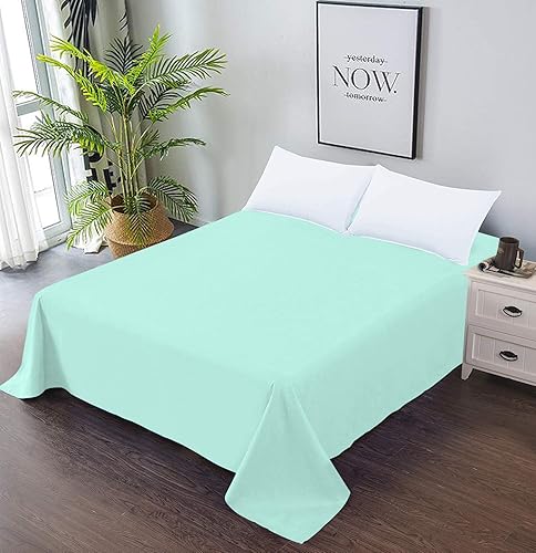 Soft Aqua - Sábana encimera de tamaño individual 100% algodón satinado, 600 hilos, calidad de cama, sábana encimera, fresca y lisa, solo una sábana