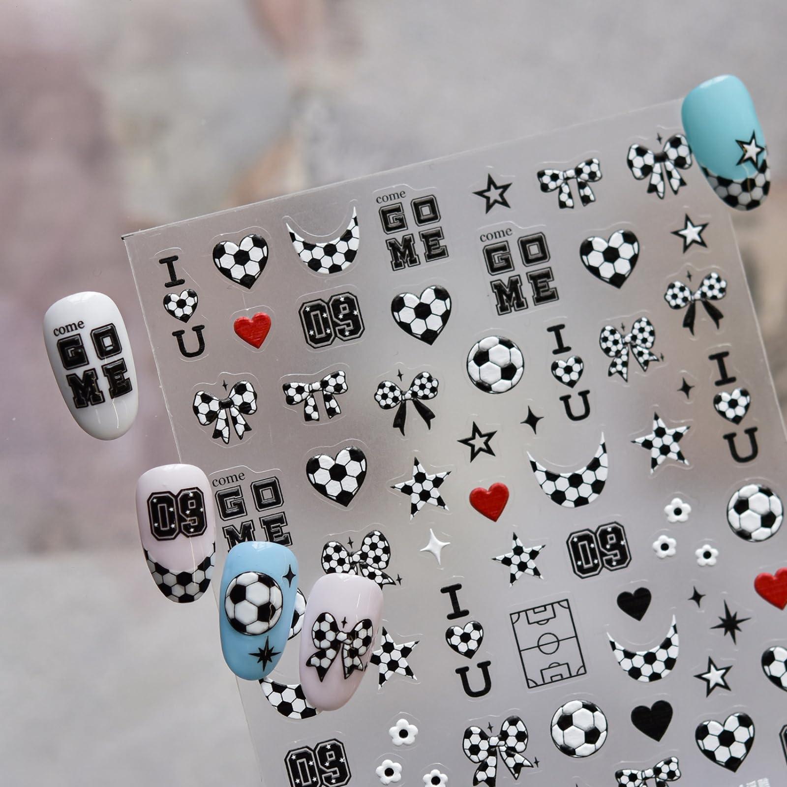 World Cup Soccer Nail Stickers National Team Nail Decals Self Adhesive Black White Football Nail Charms Supply for Women DIY Manicure Decoration Accessories 1 Sheets
